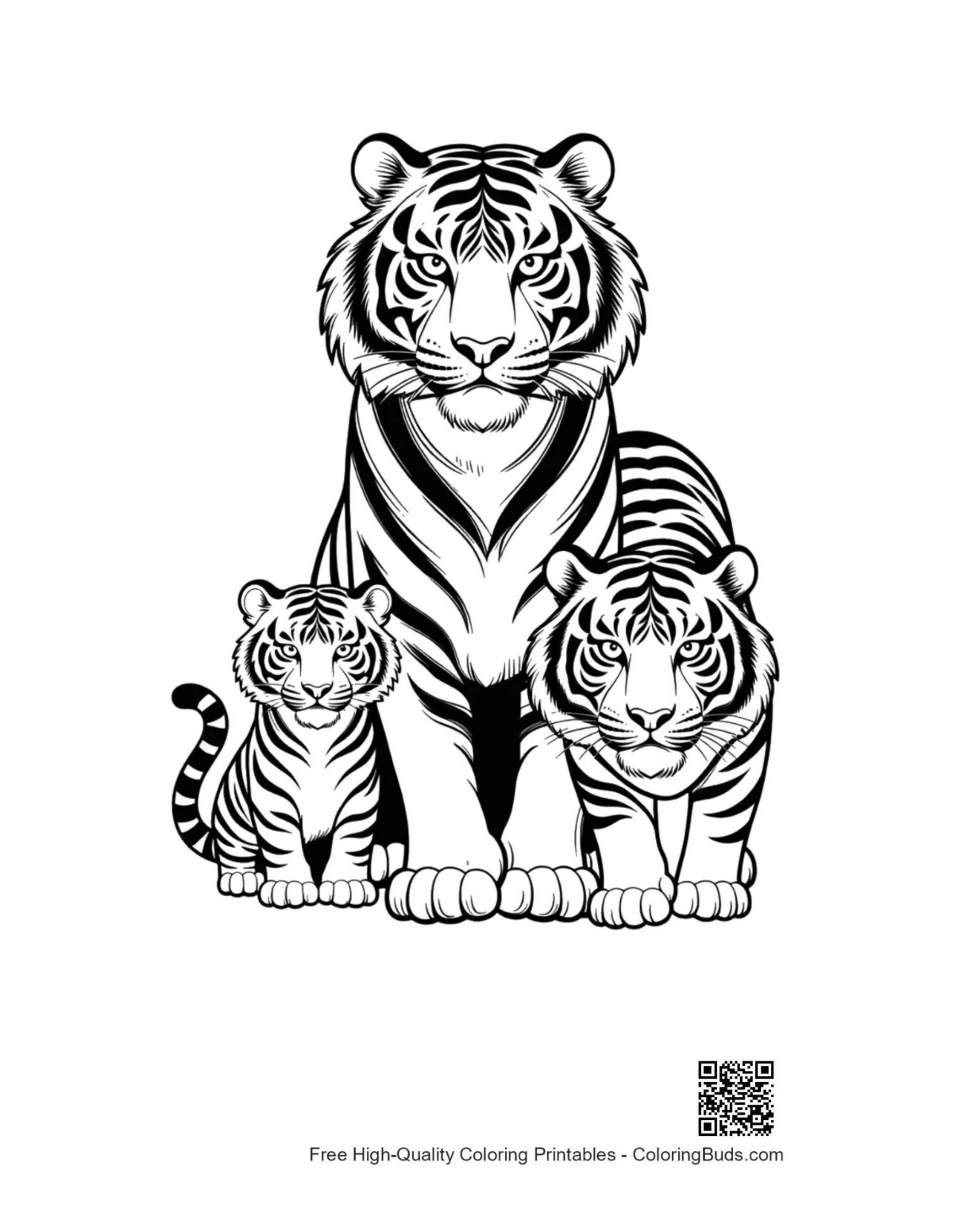 Siberian tiger family portrait printable coloring page