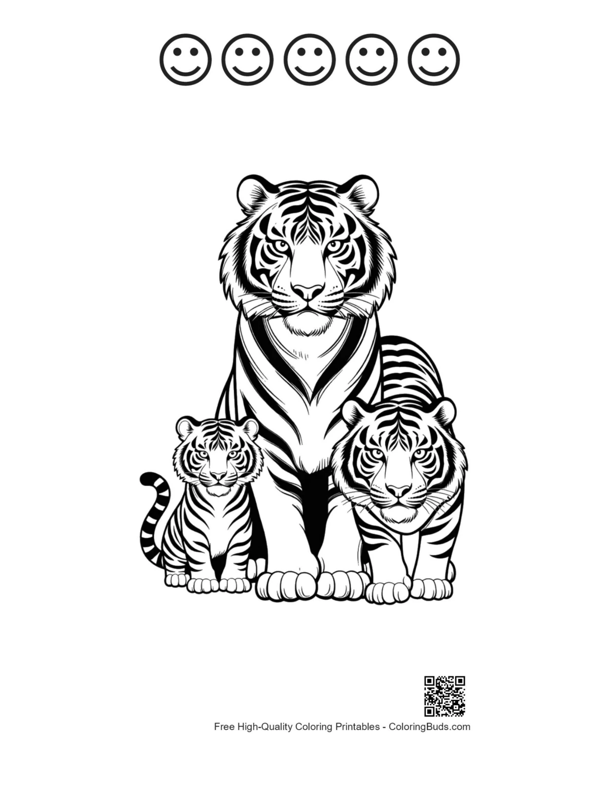 Siberian tiger family portrait 5 happy face outline printable