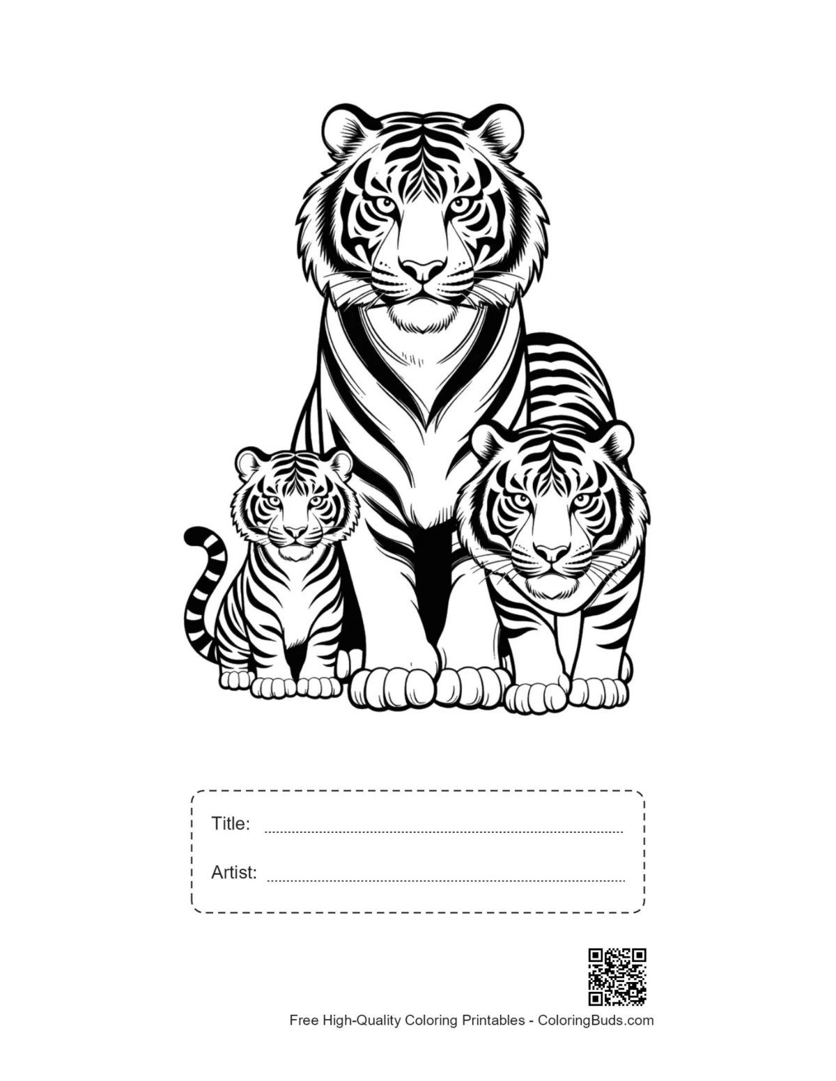 Siberian tiger family portrait printable with title artist box