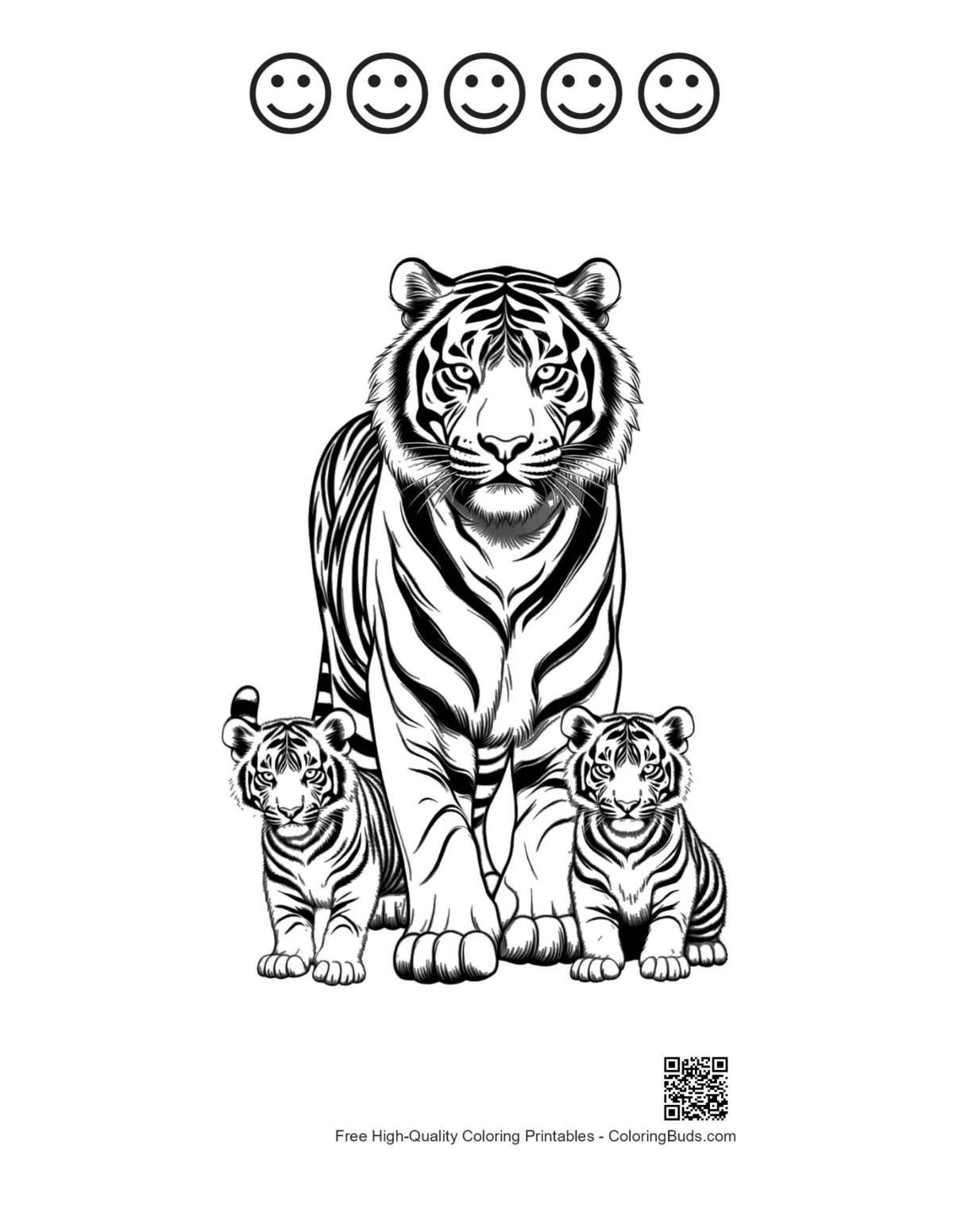 Happy face tiger cubs printable outline