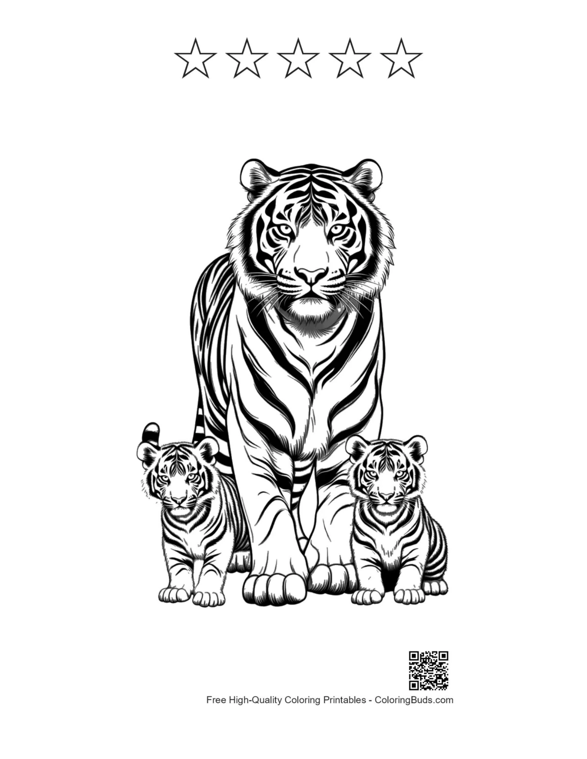 Tiger family 5-star rating outline printable
