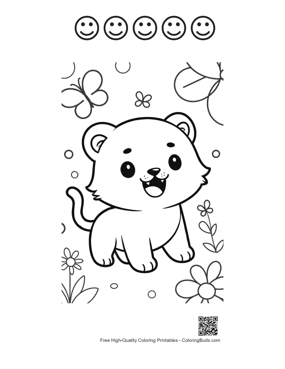 Cute white tiger cub with 5 happy faces spring printable