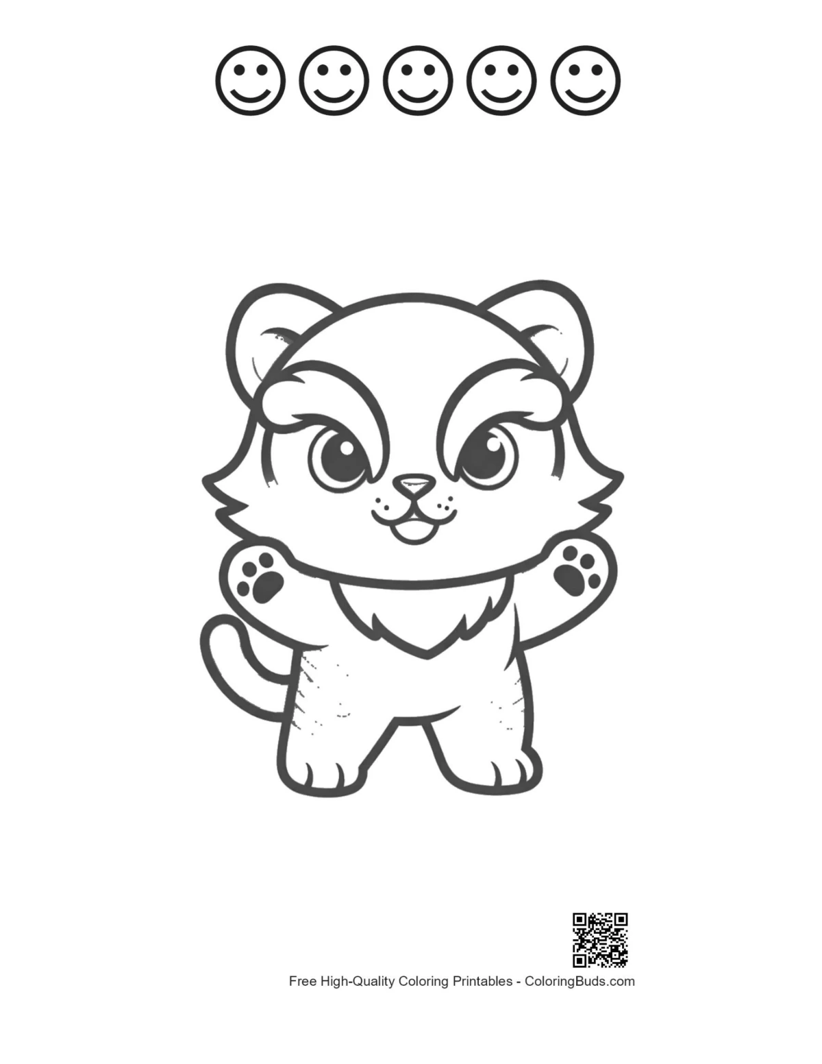 Cachorro de tigre blanco invierno página con 5 caras felices