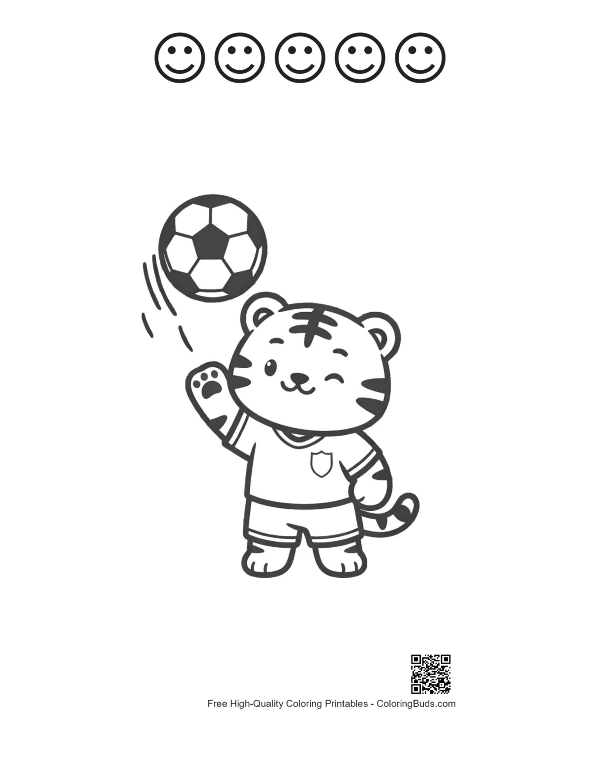 Cute tiger cub soccer printable with happy faces