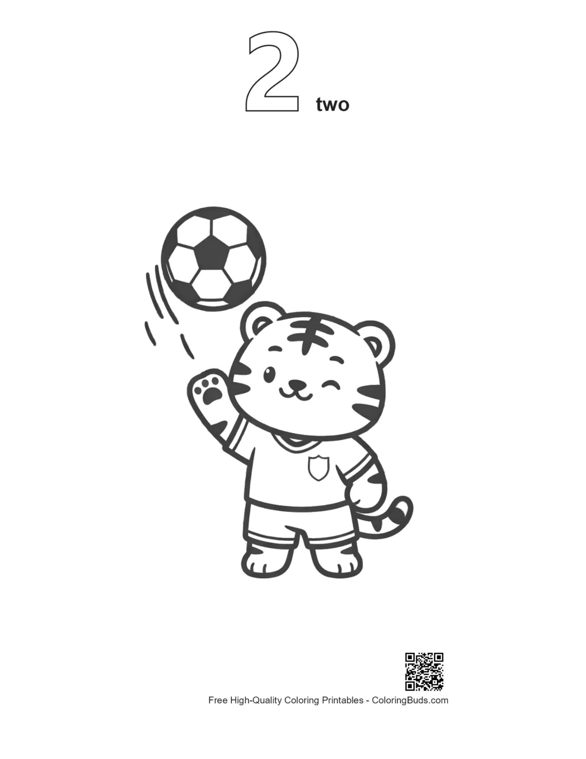 White tiger cub soccer printable outline number 2 version