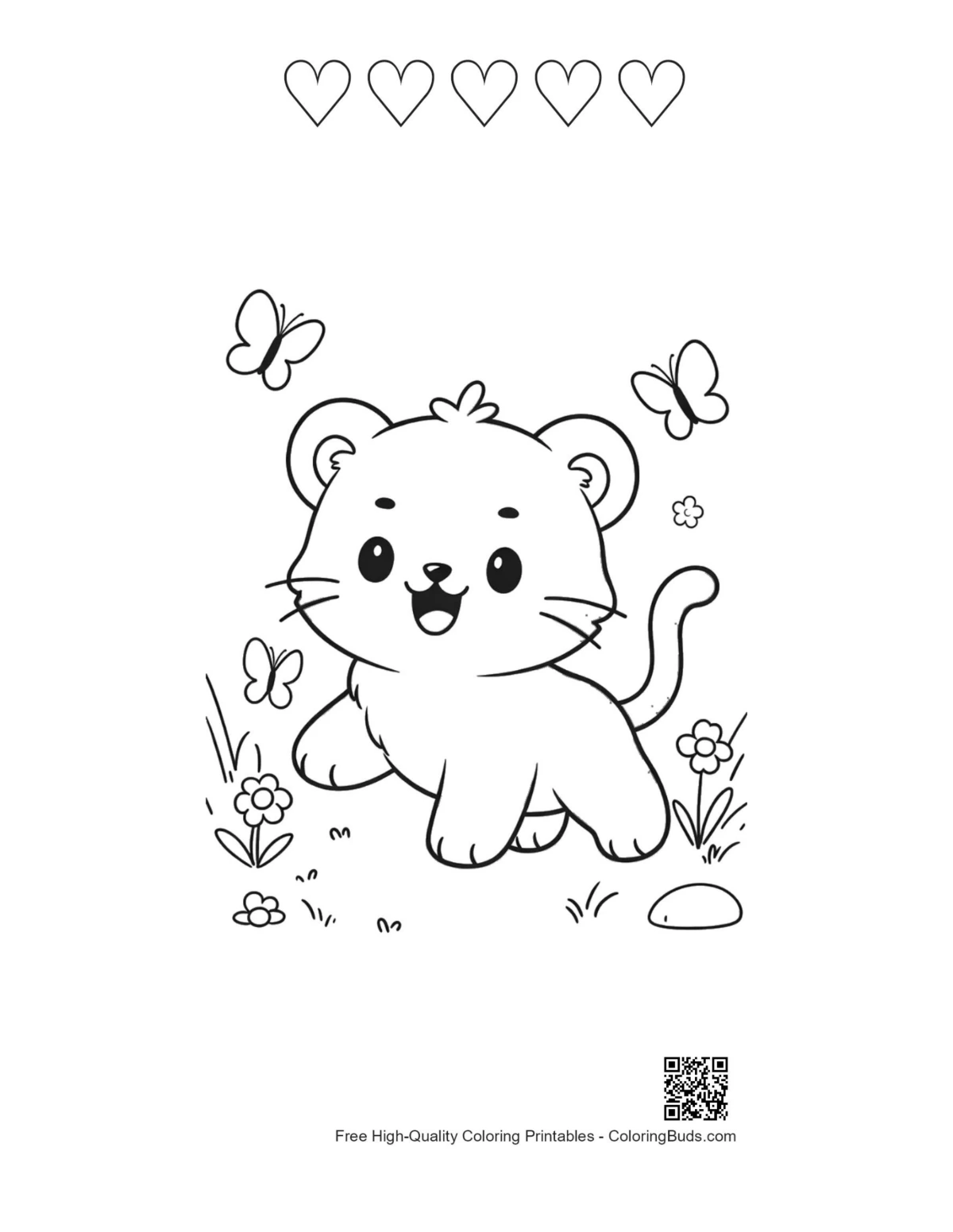 White tiger cub hide seek 5 heart outline coloring