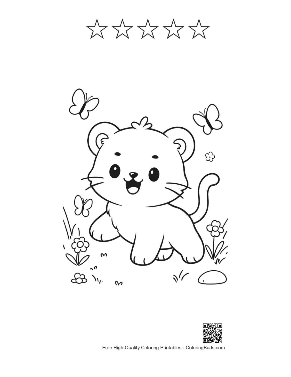 Baby tiger hide seek flowers 5 star outline printable