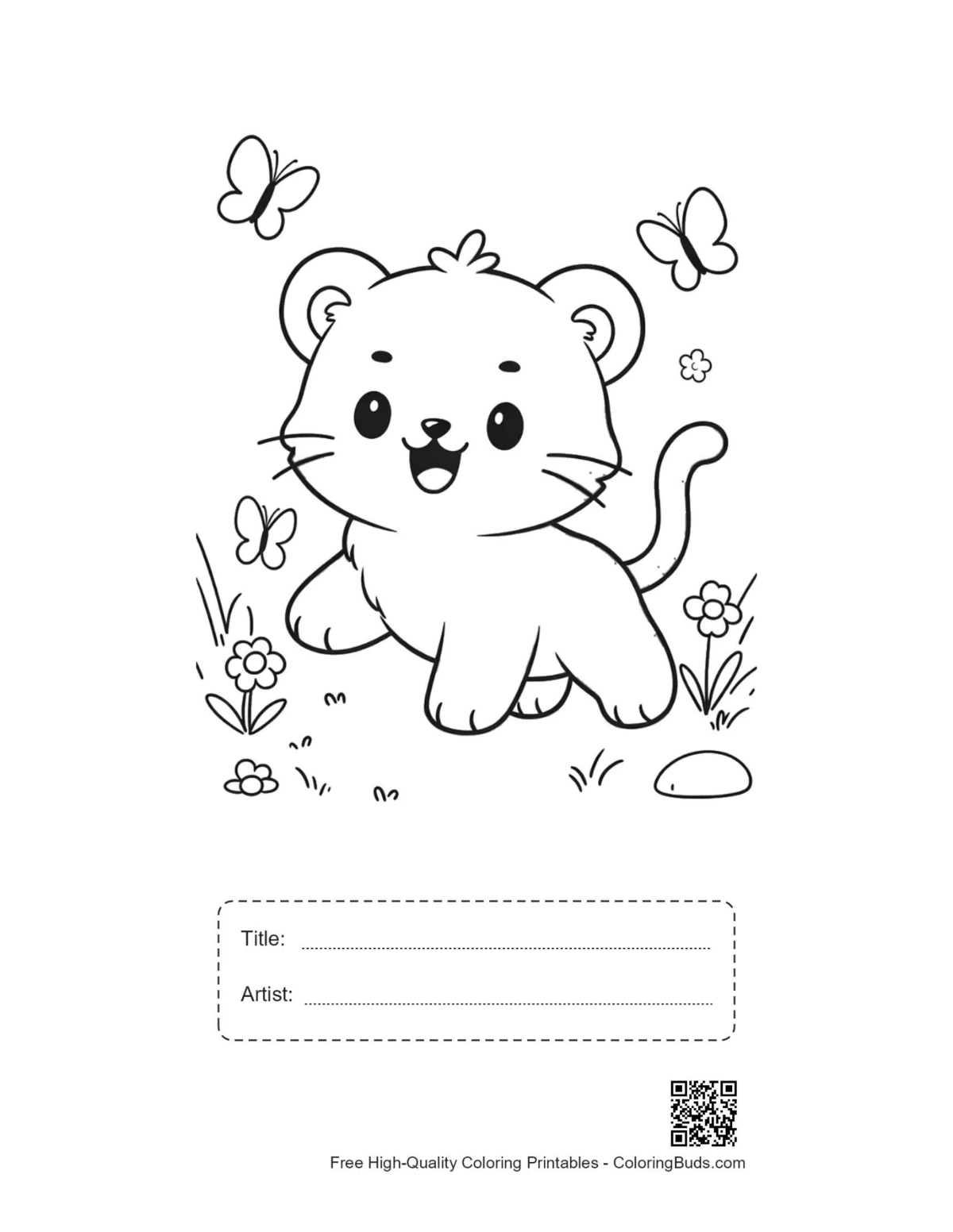 Baby white tiger printable with title artist box