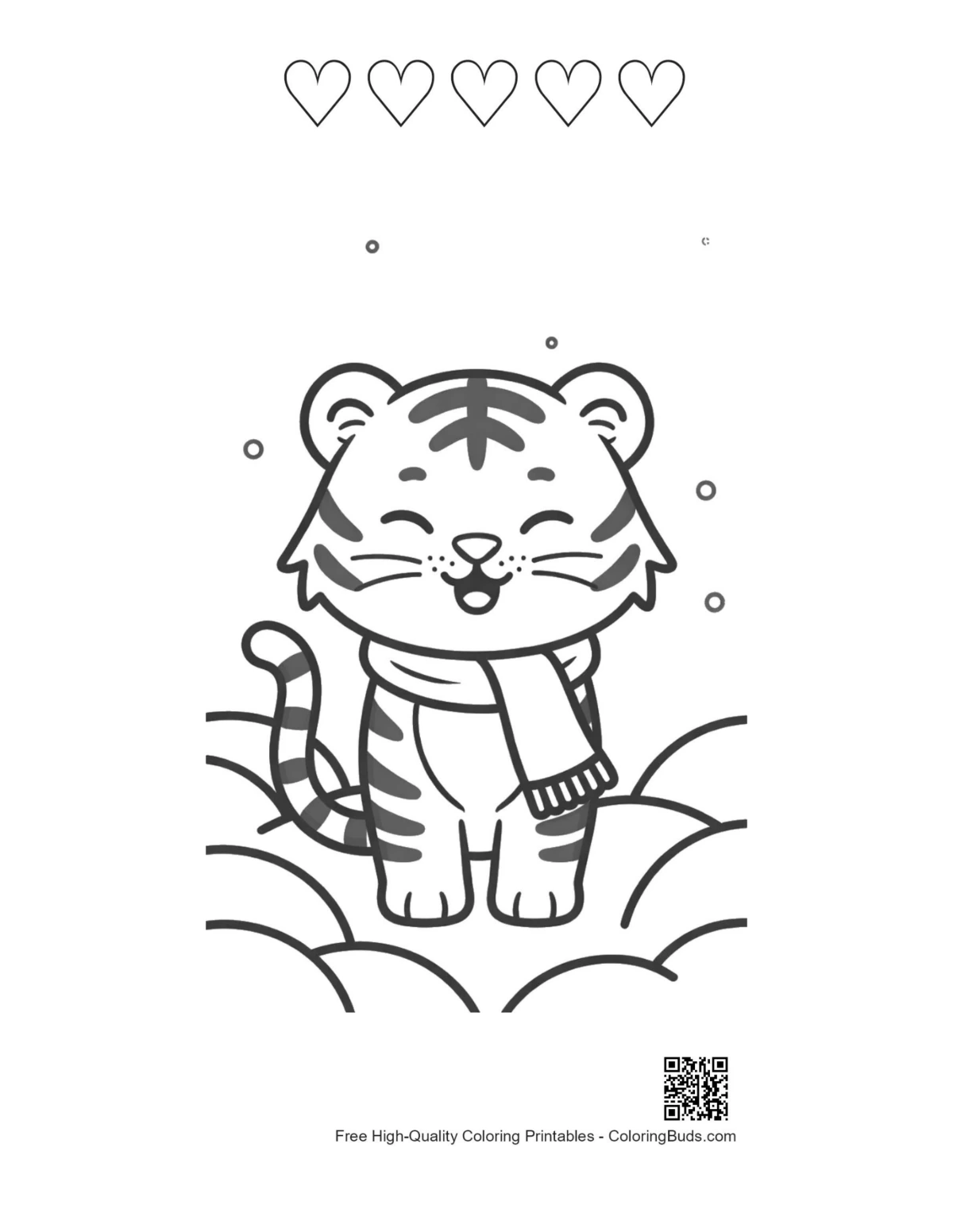 White tiger cub snowy 5-heart outline printable