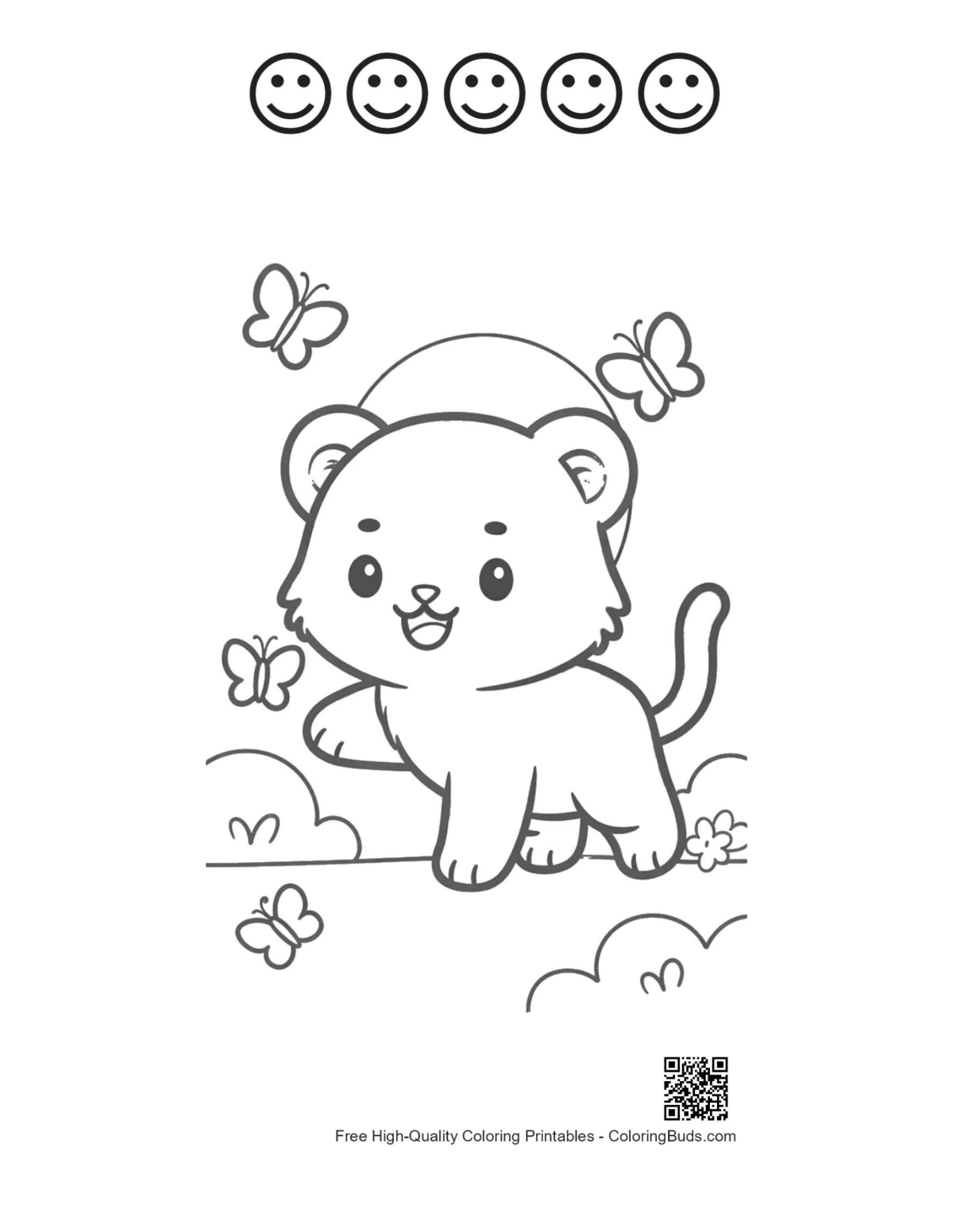 Cute tiger cub butterflies with happy faces printable