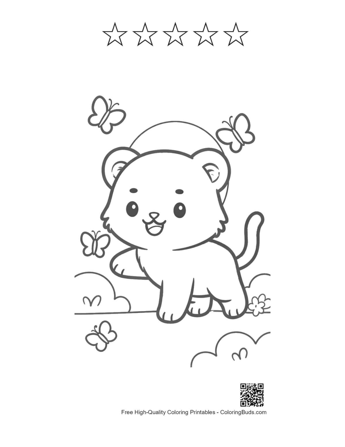 White tiger printable with 5 star outlines