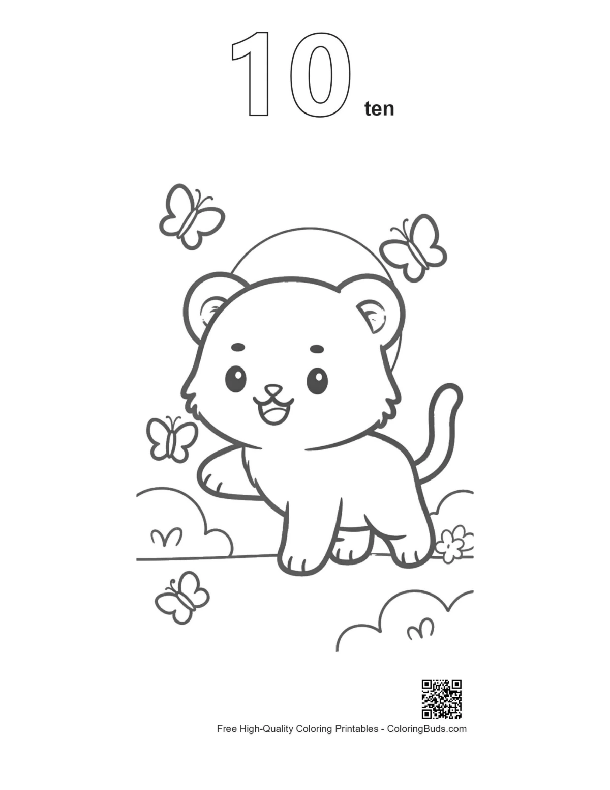 White tiger cub garden printable numbered to 10