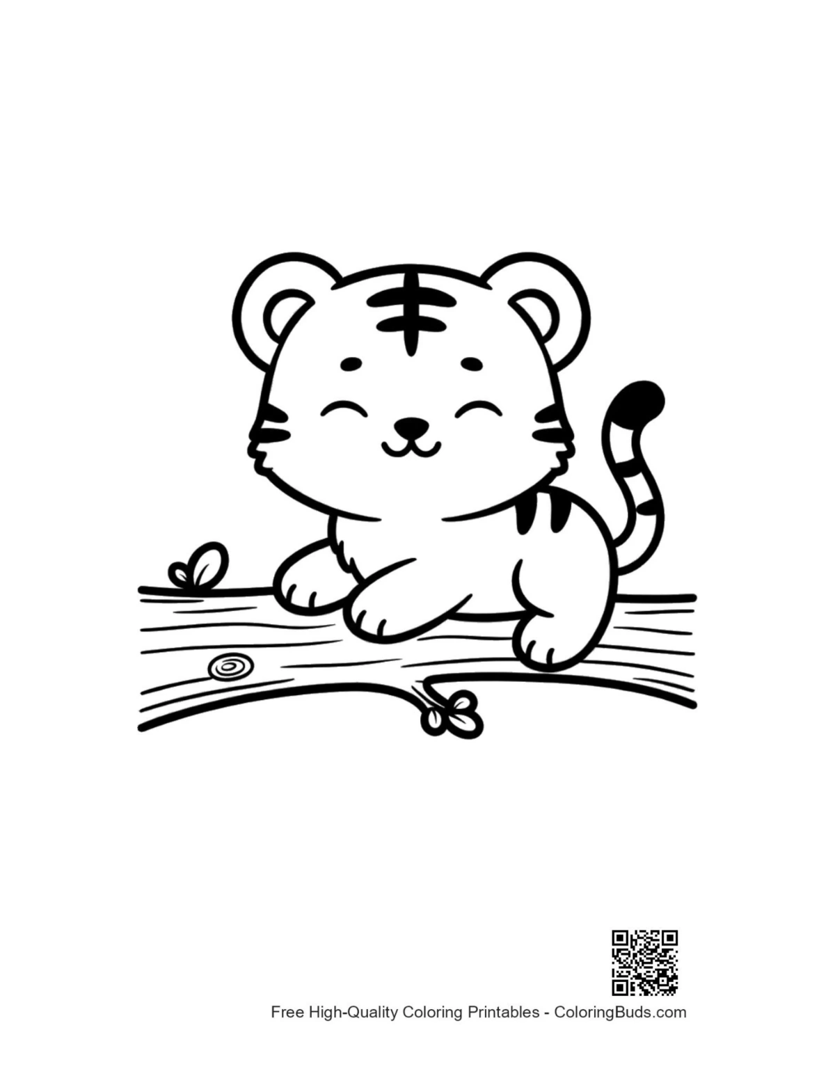 Adorable cachorro tigre blanco asomándose de tronco para colorear