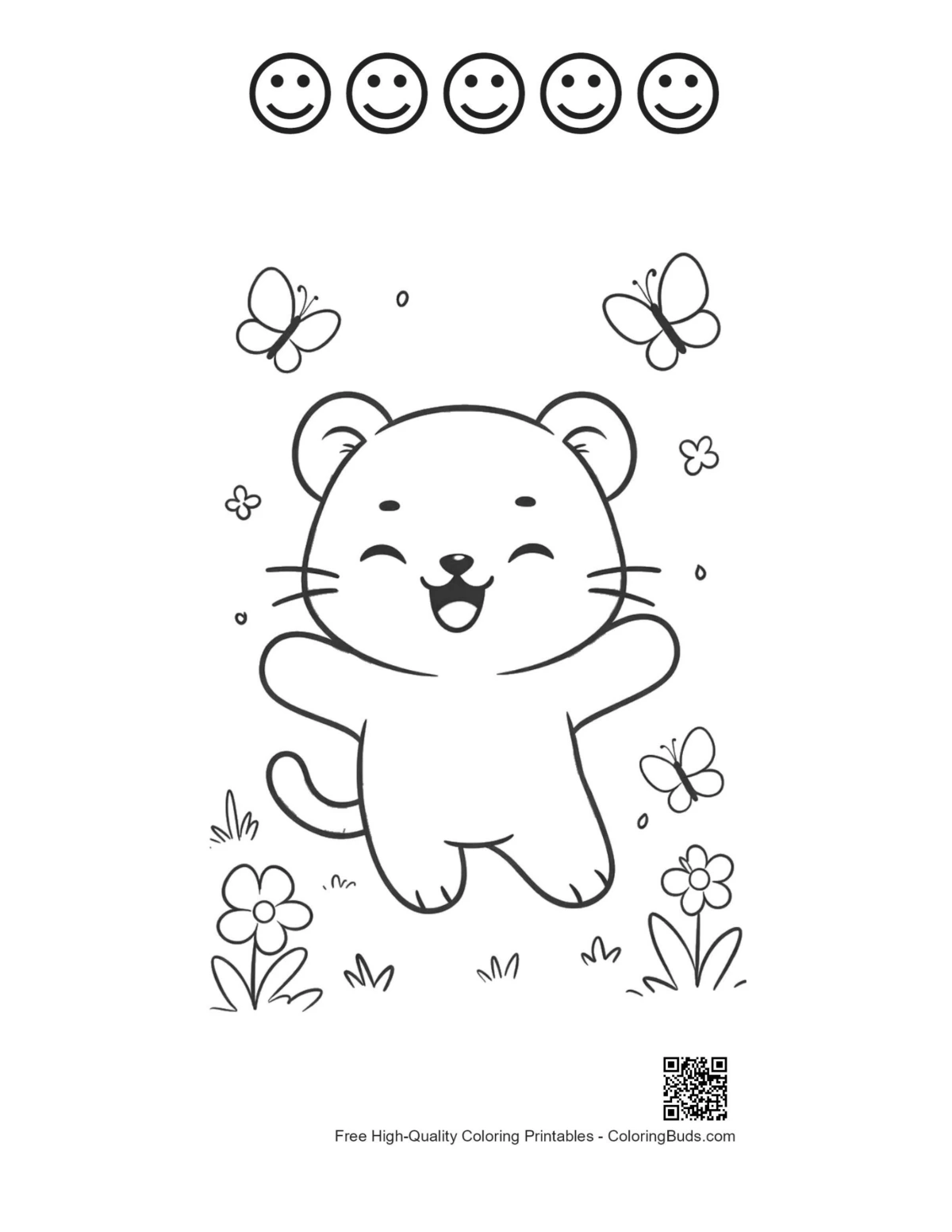 Baby tiger meadow printable 5 happy faces