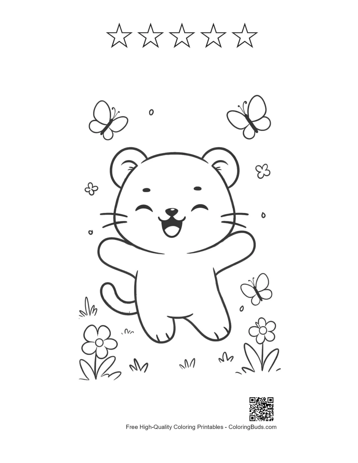 White tiger printable with 5 star outlines