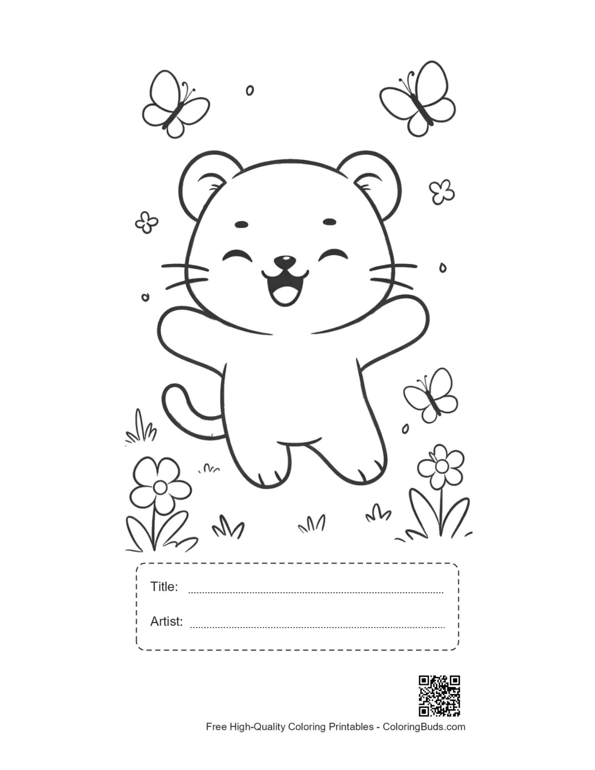 Baby white tiger flower meadow printable with title box
