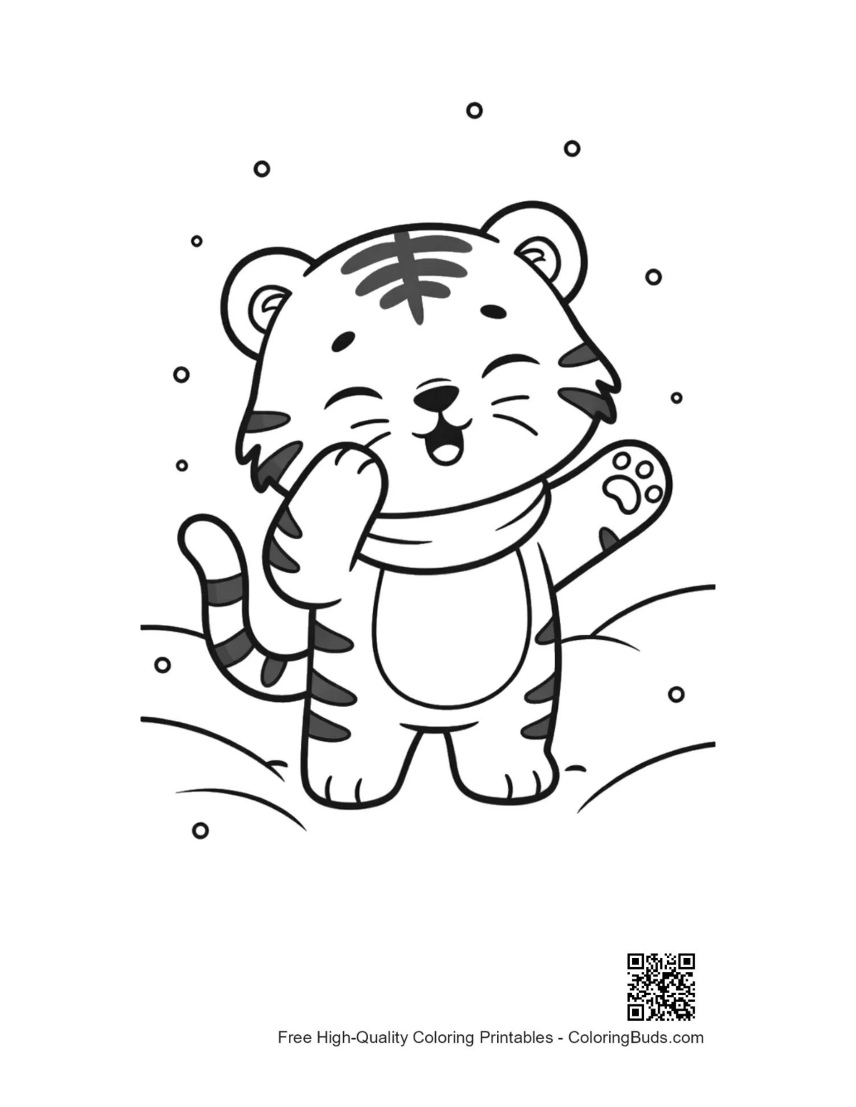 Happy white tiger cub in winter sweater printable