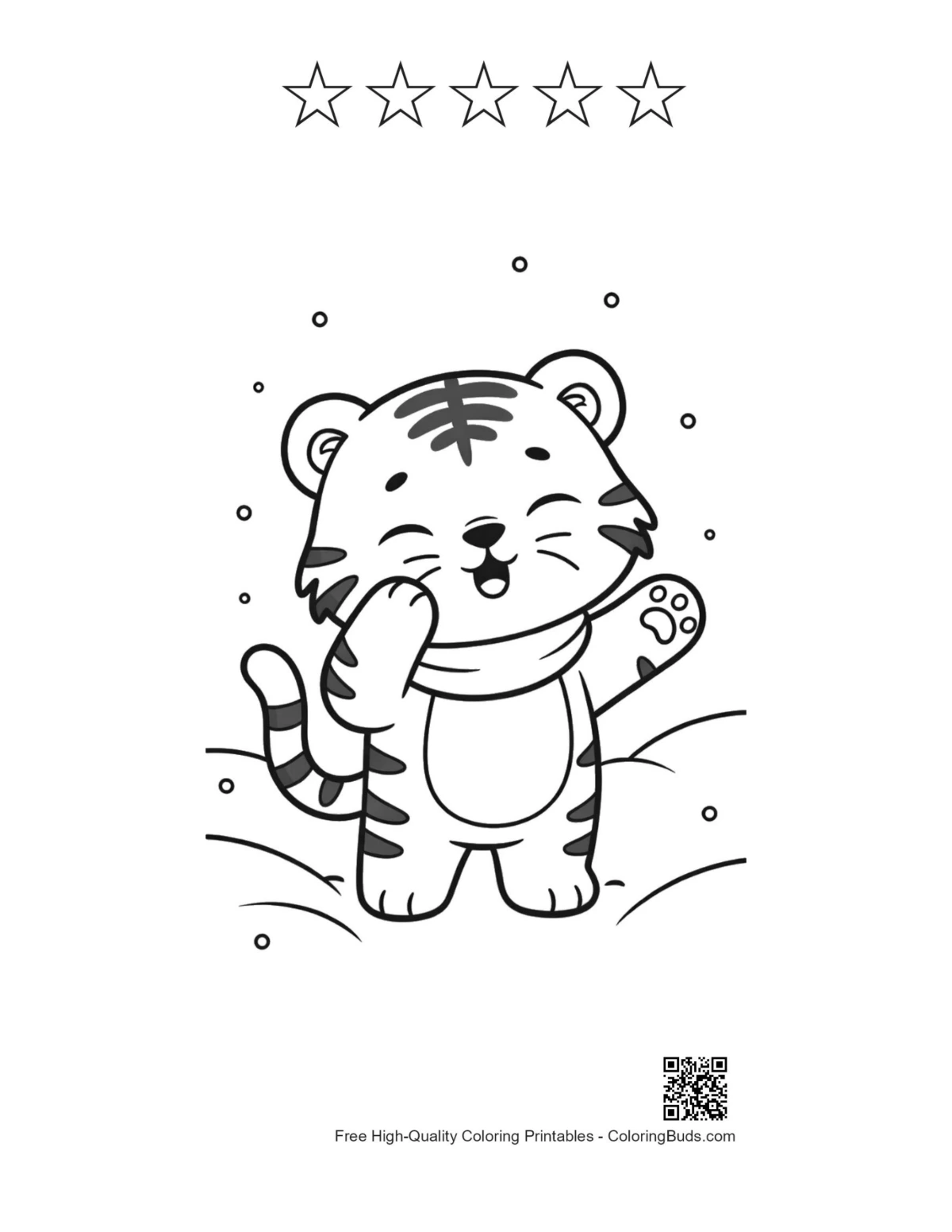 White tiger cub printable with 5 star outlines
