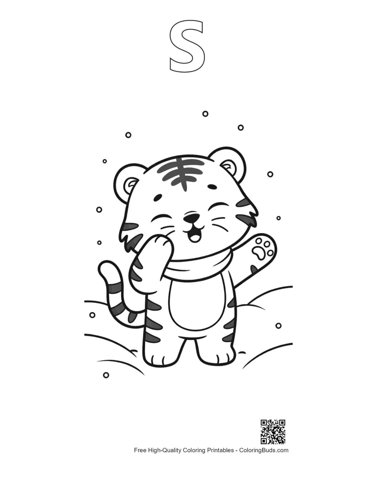White tiger cub sweater outline with alphabet S