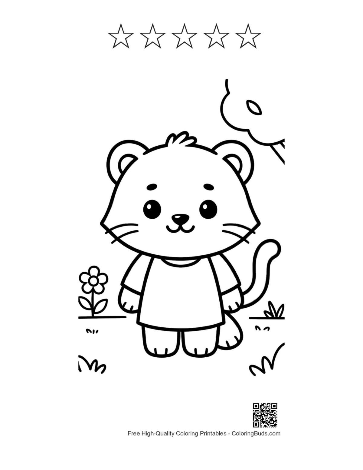 White tiger cub printable with 5 star outlines