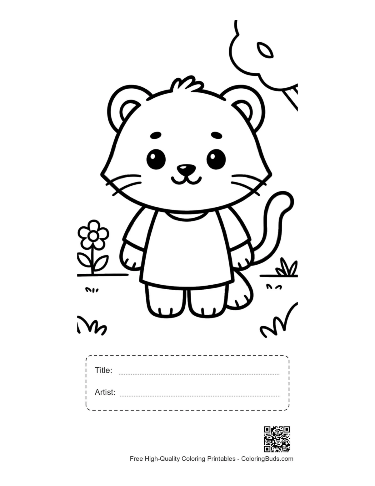 White tiger cub printable with title artist box