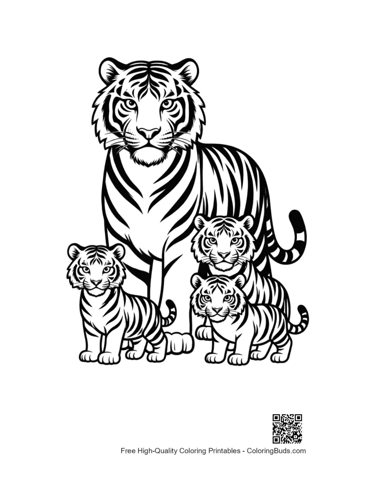 Majestic white tiger mother with cubs