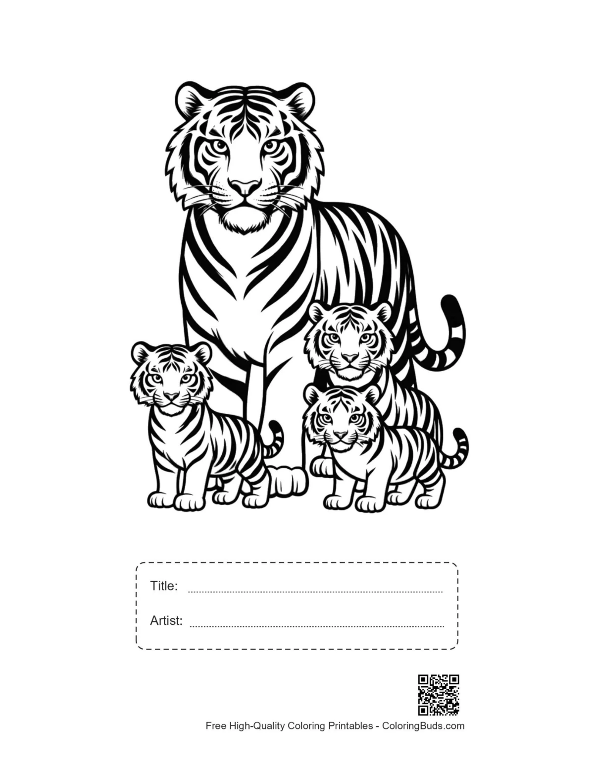 White tiger mother cubs printable with title box