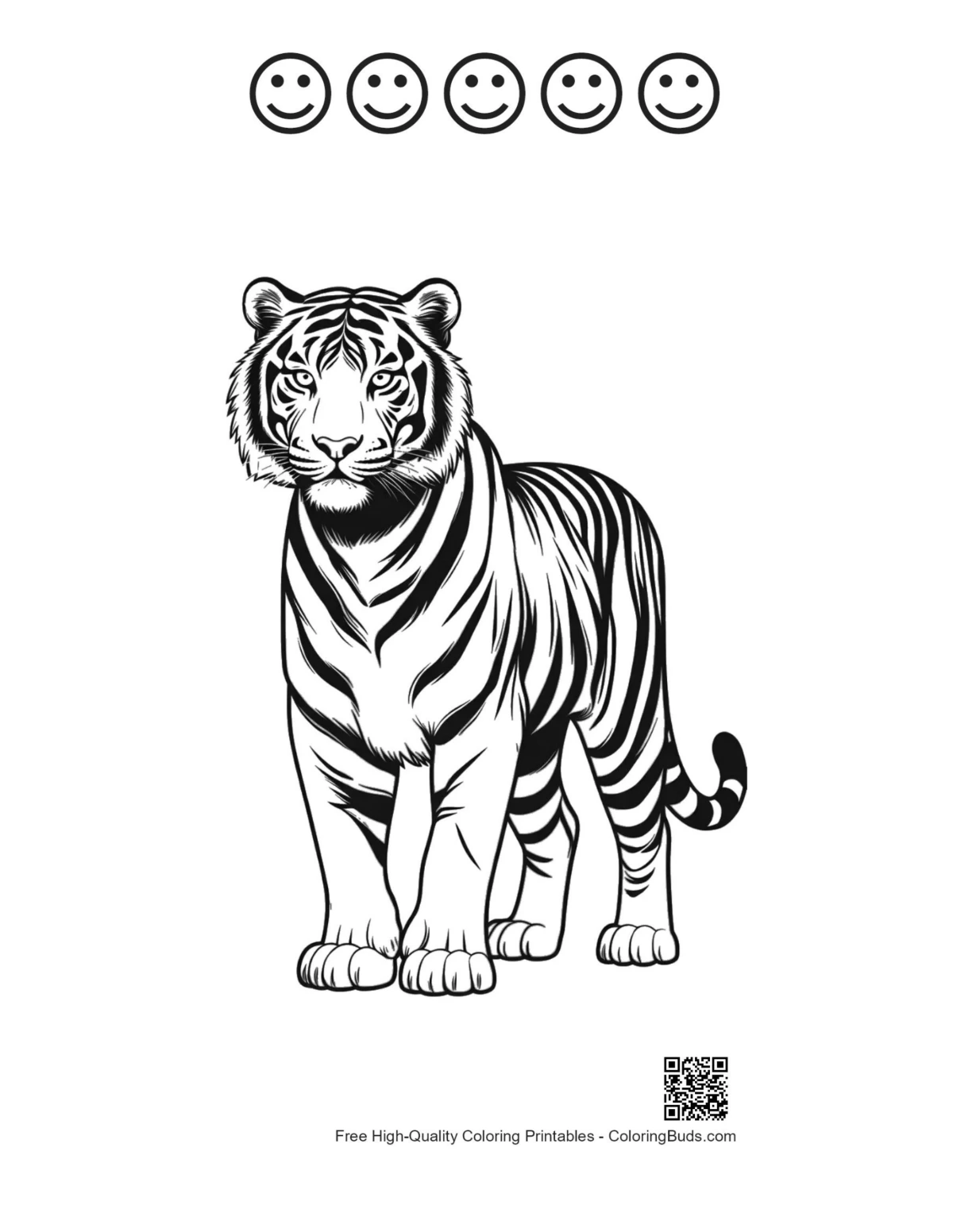 Majestic white tiger and 5 happy face outlines