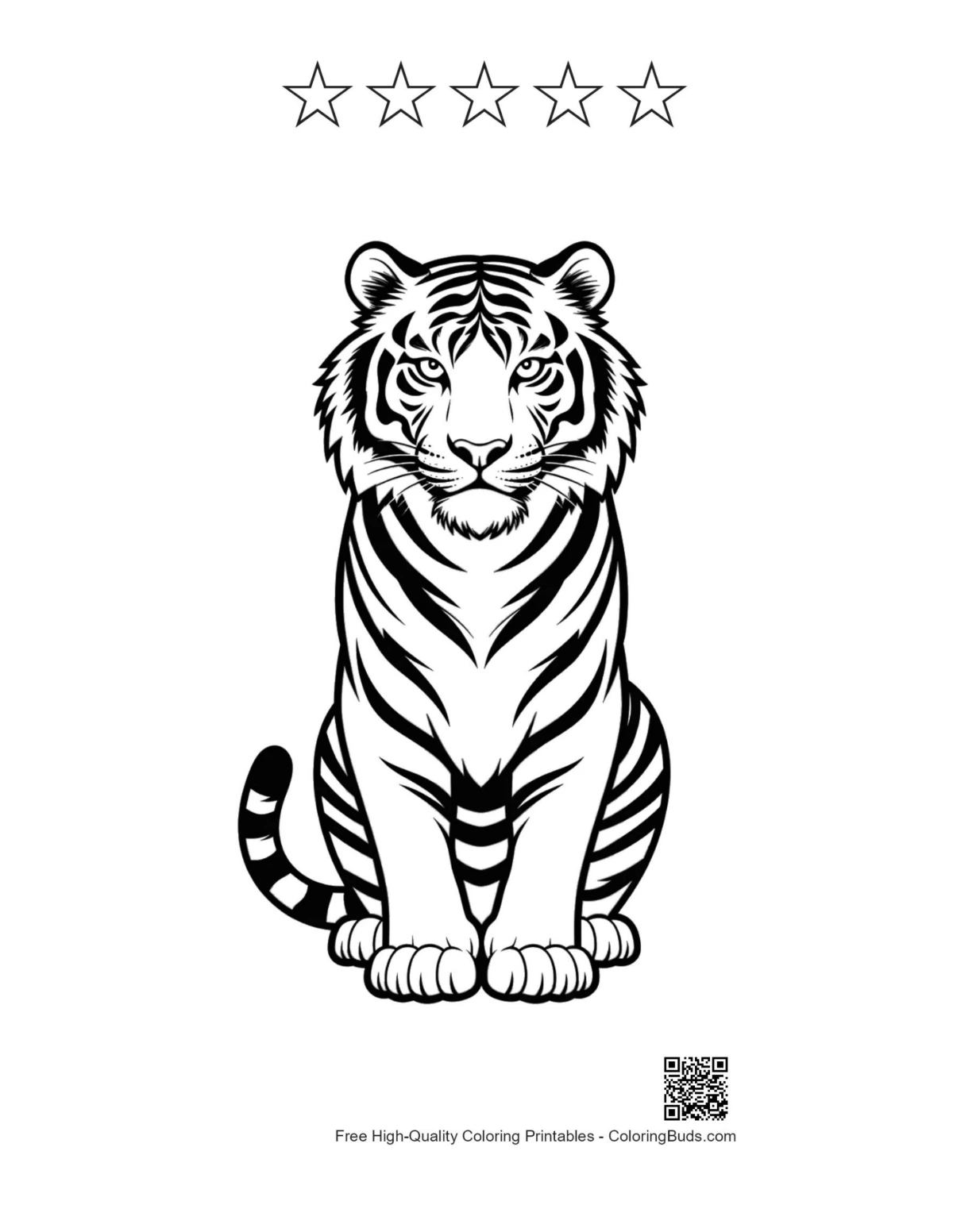 White tiger portrait with 5 star outlines