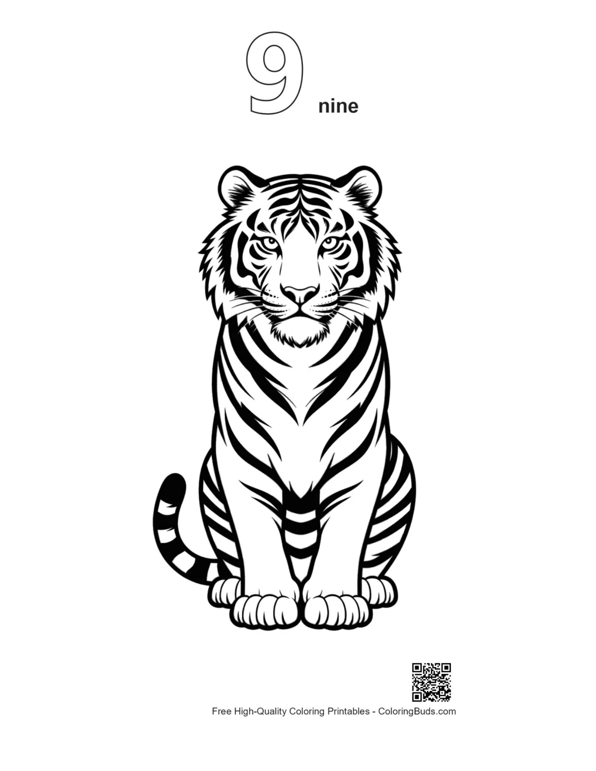 White tiger portrait outline number 9 printable