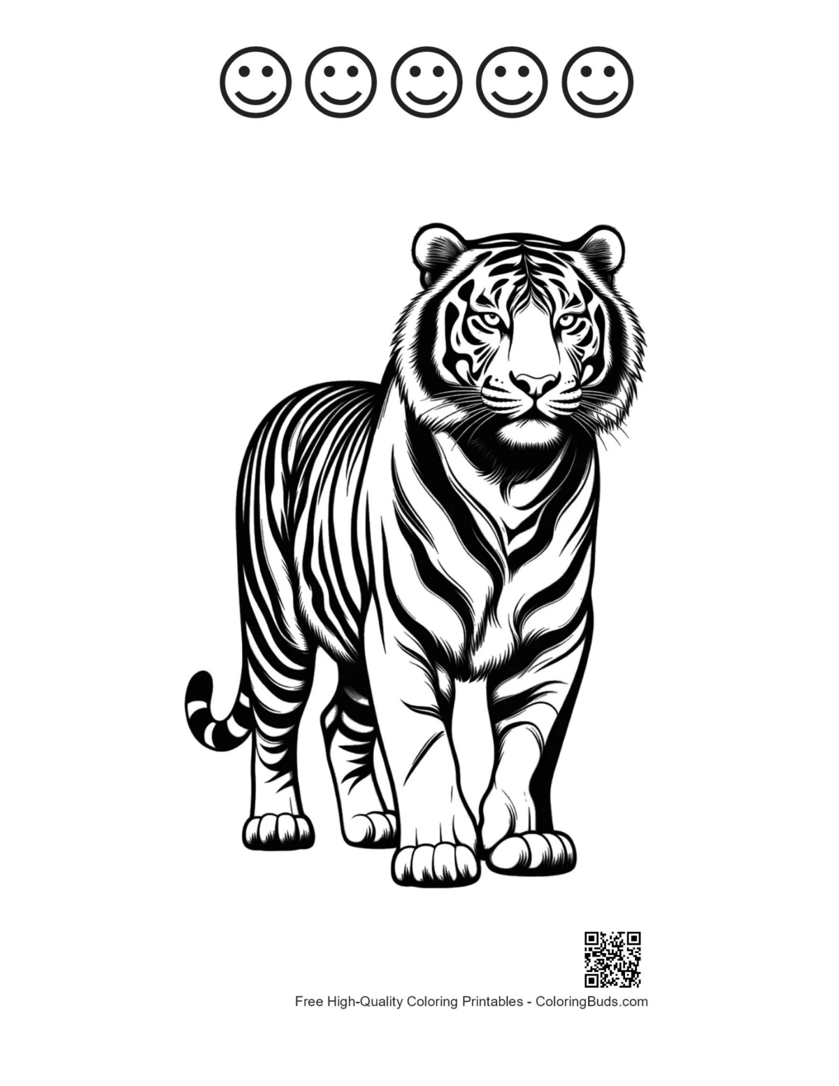 White tiger happy faces coloring page