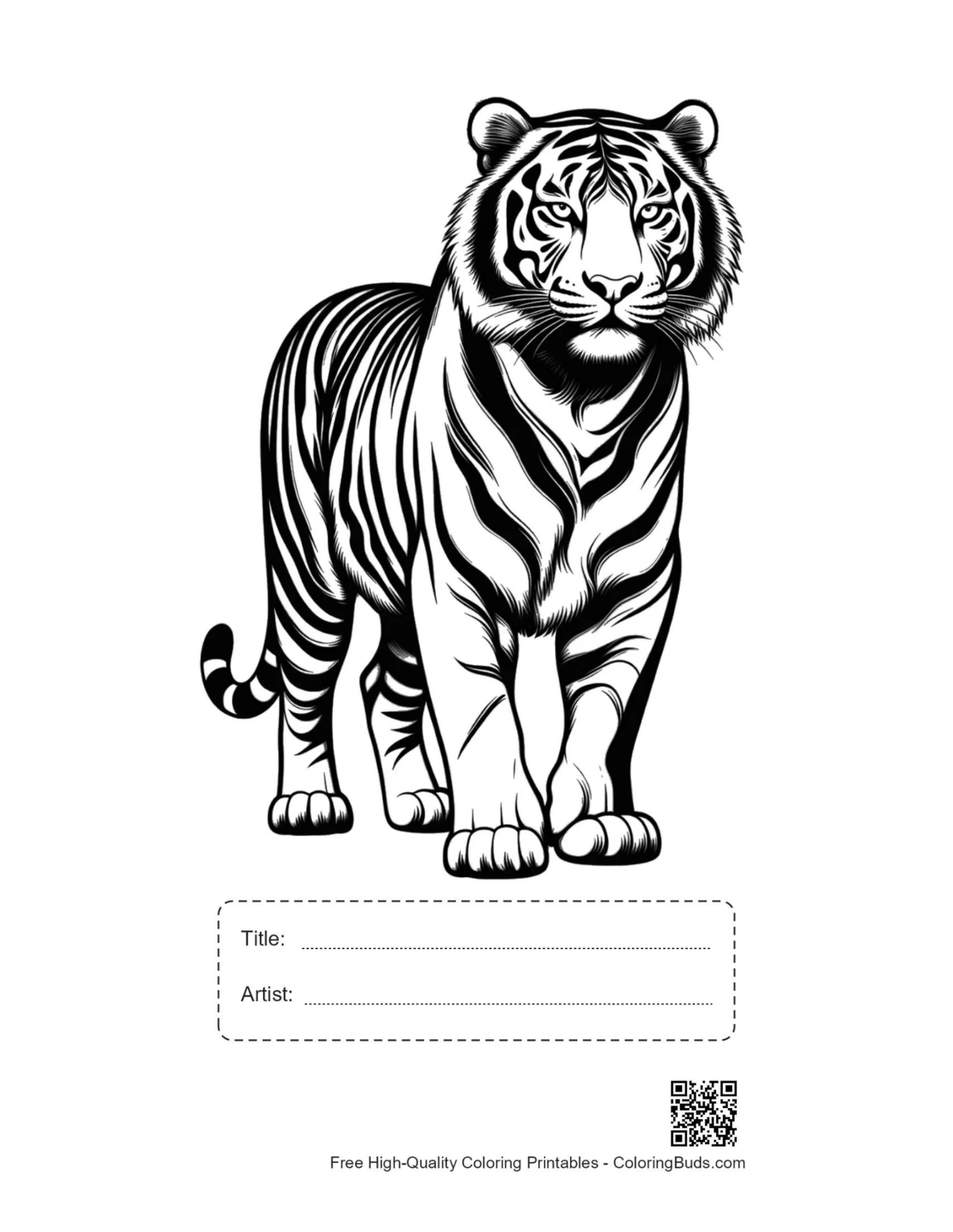 White tiger printable with title box