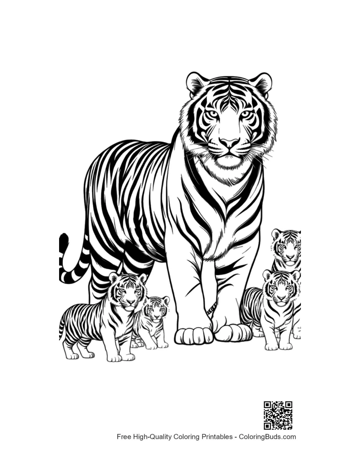 Majestic white tiger with playful cubs artwork