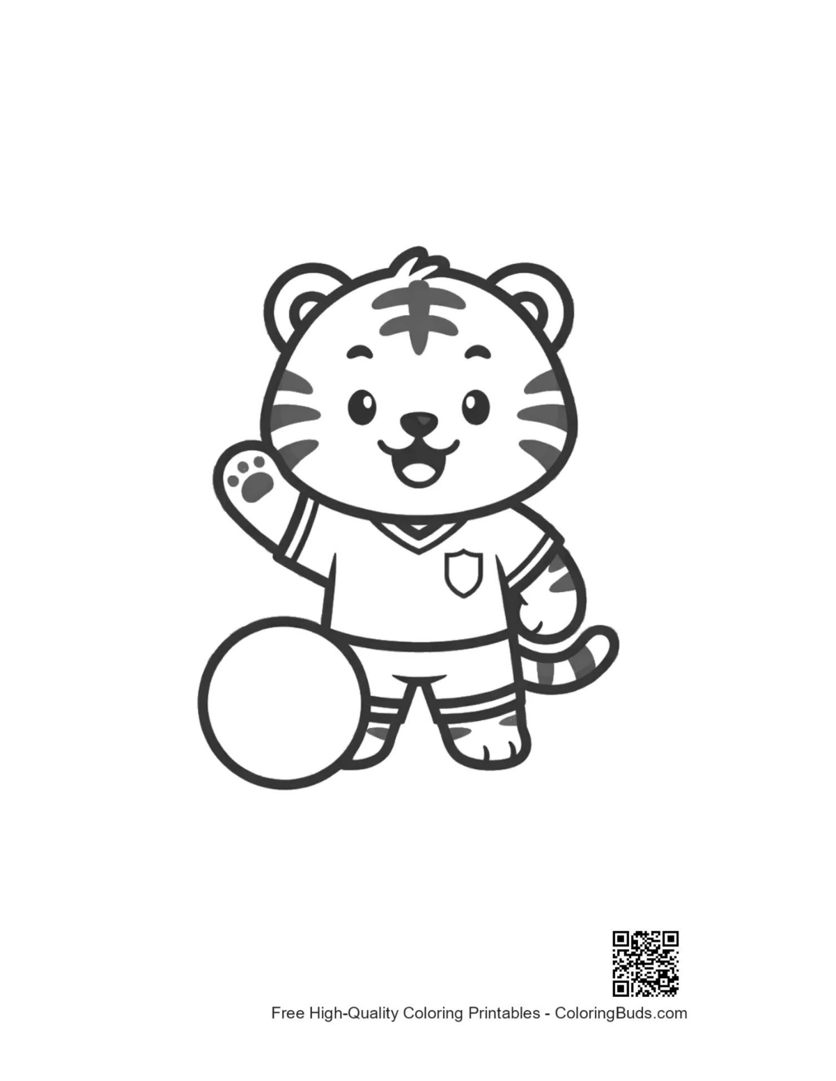 Playful baby white tiger soccer uniform ball printable