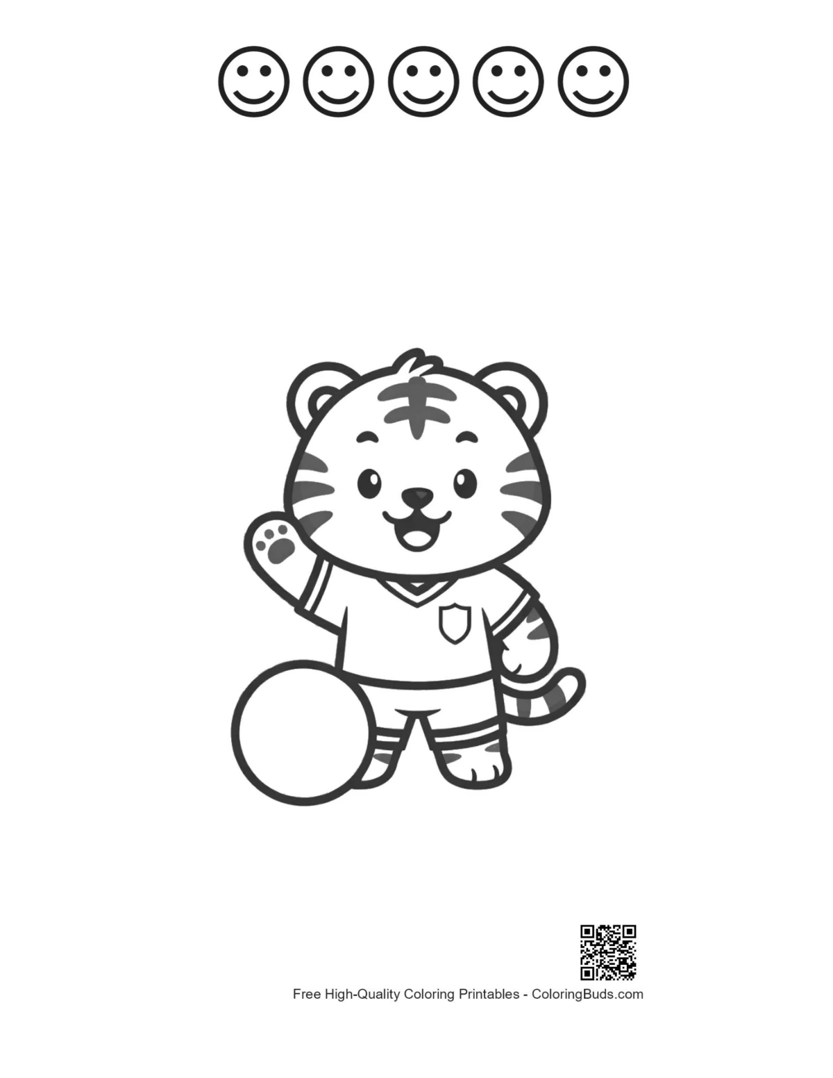 Playful tiger soccer 5 happy face outline page