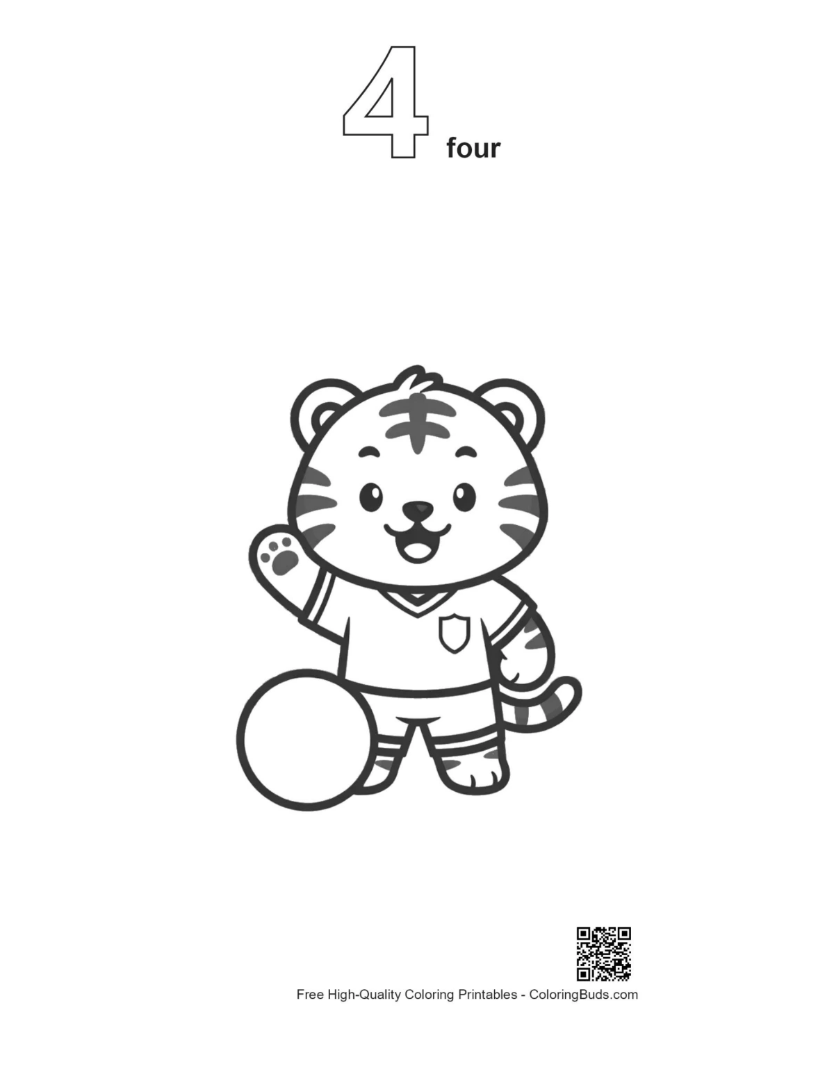 White tiger soccer outline number 4 coloring page