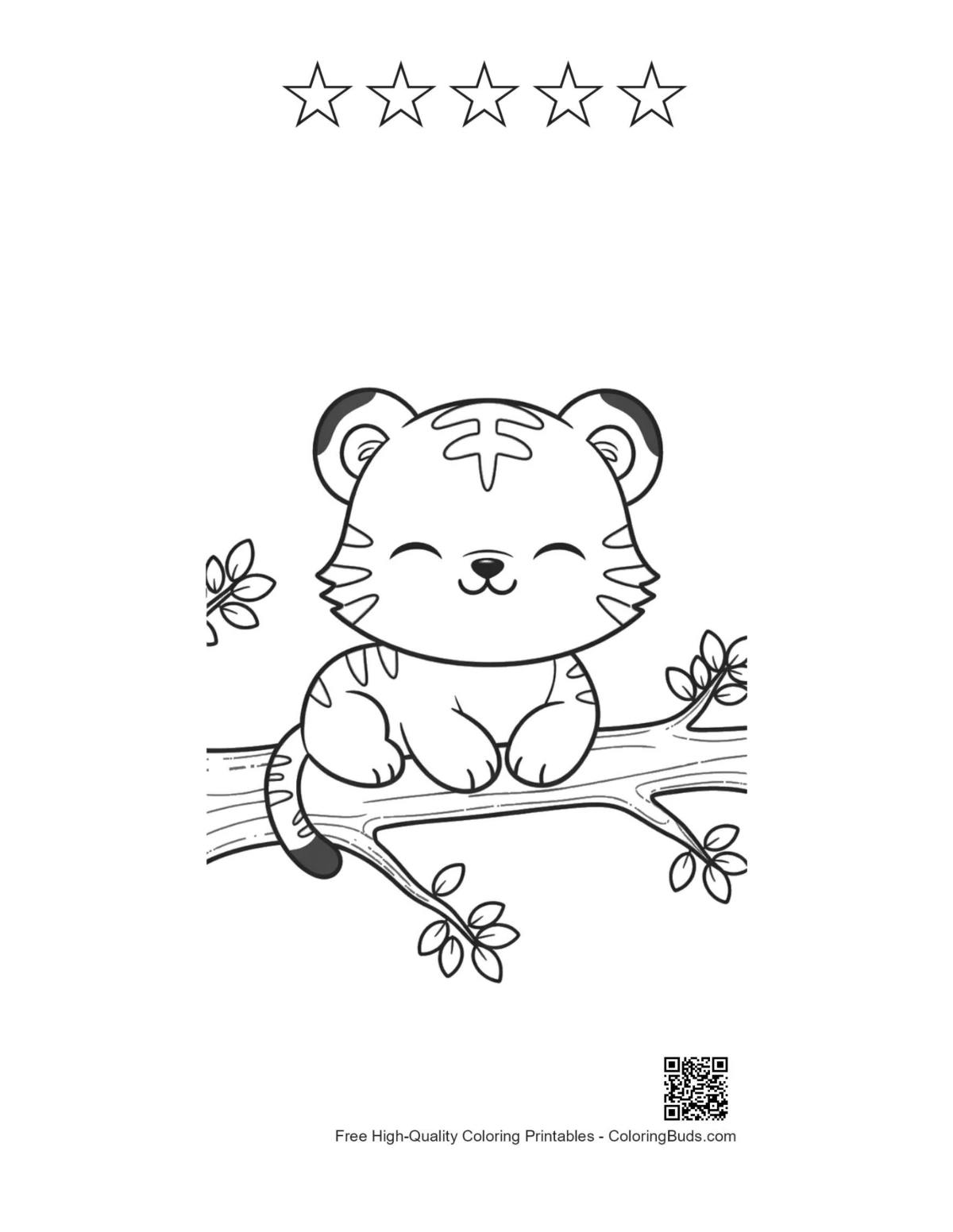 Tiger cub sleeping printable with 5 star outlines