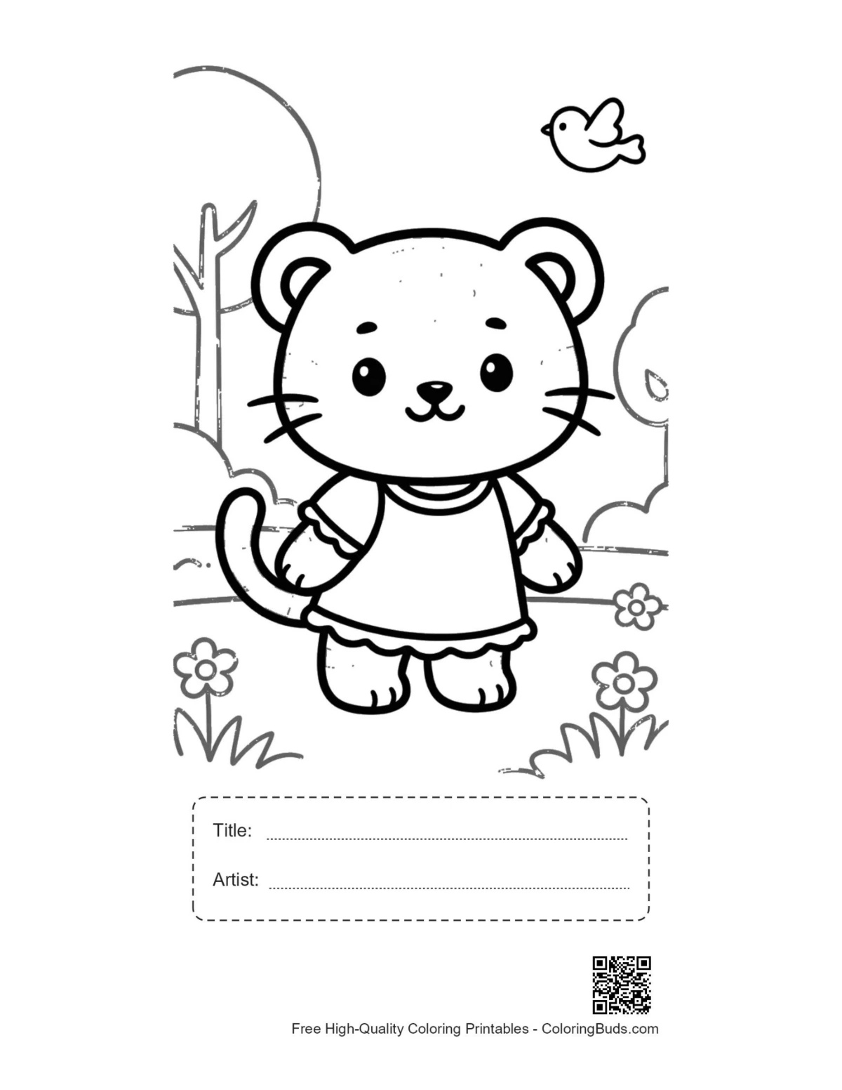 White tiger cub summer dress printable with title box