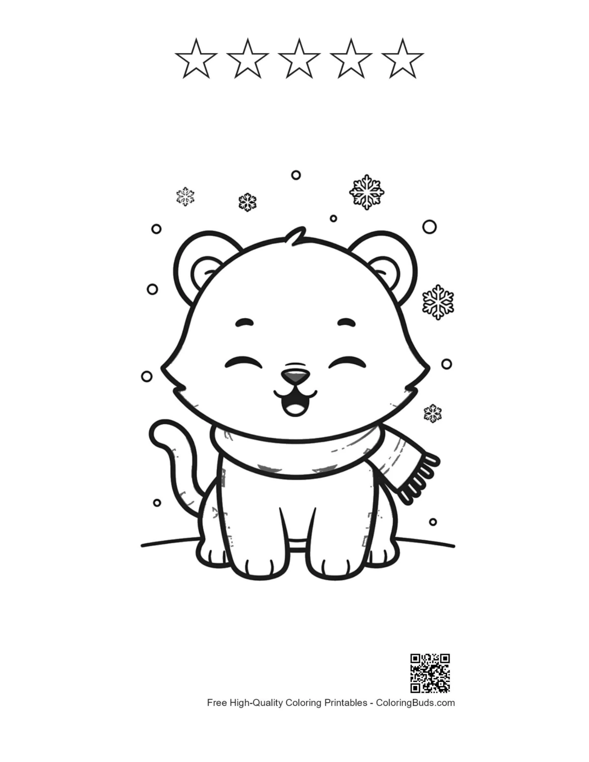 White tiger with 5 stars outline kids printable