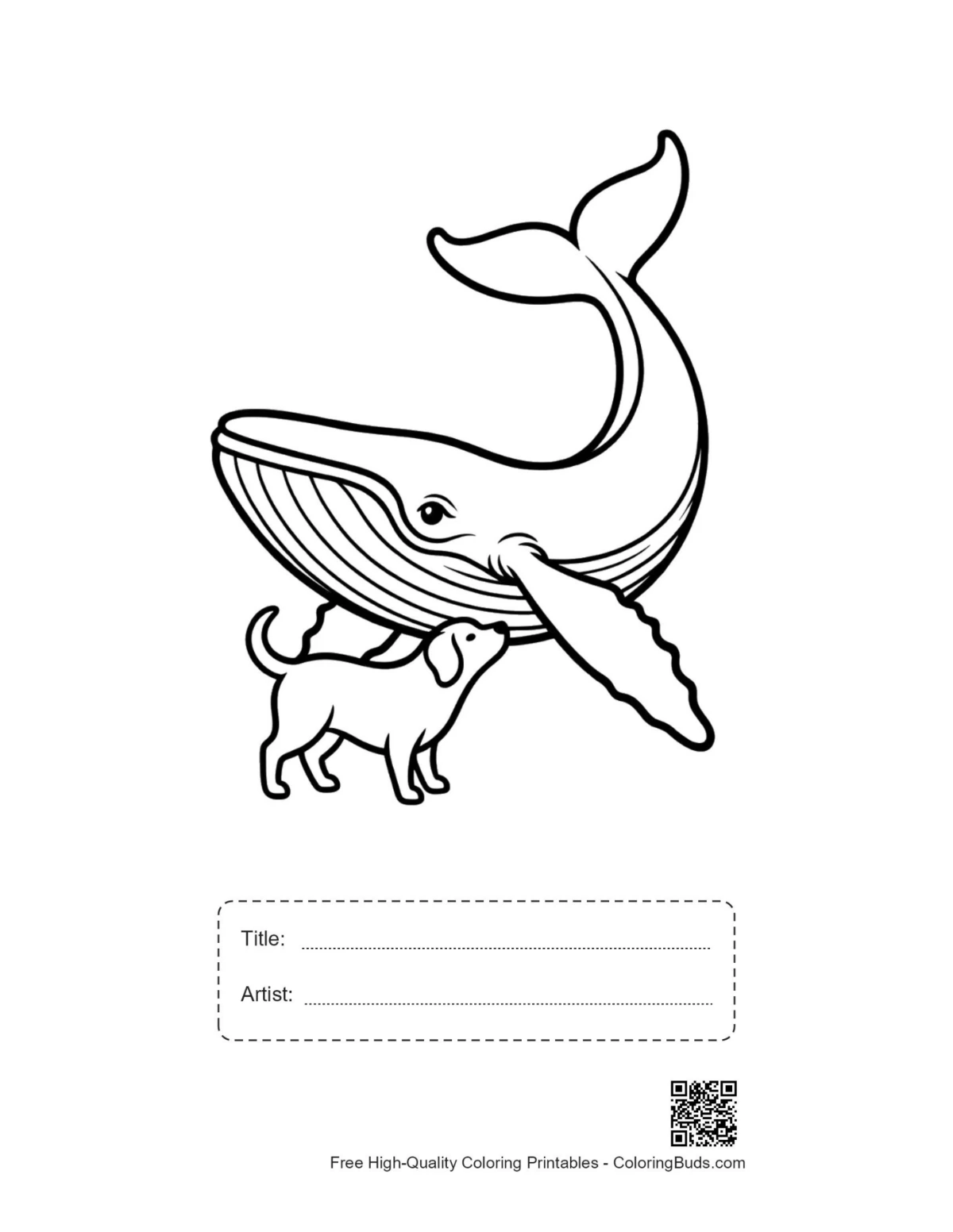 Blue whale puppy friendship printable with title artist box
