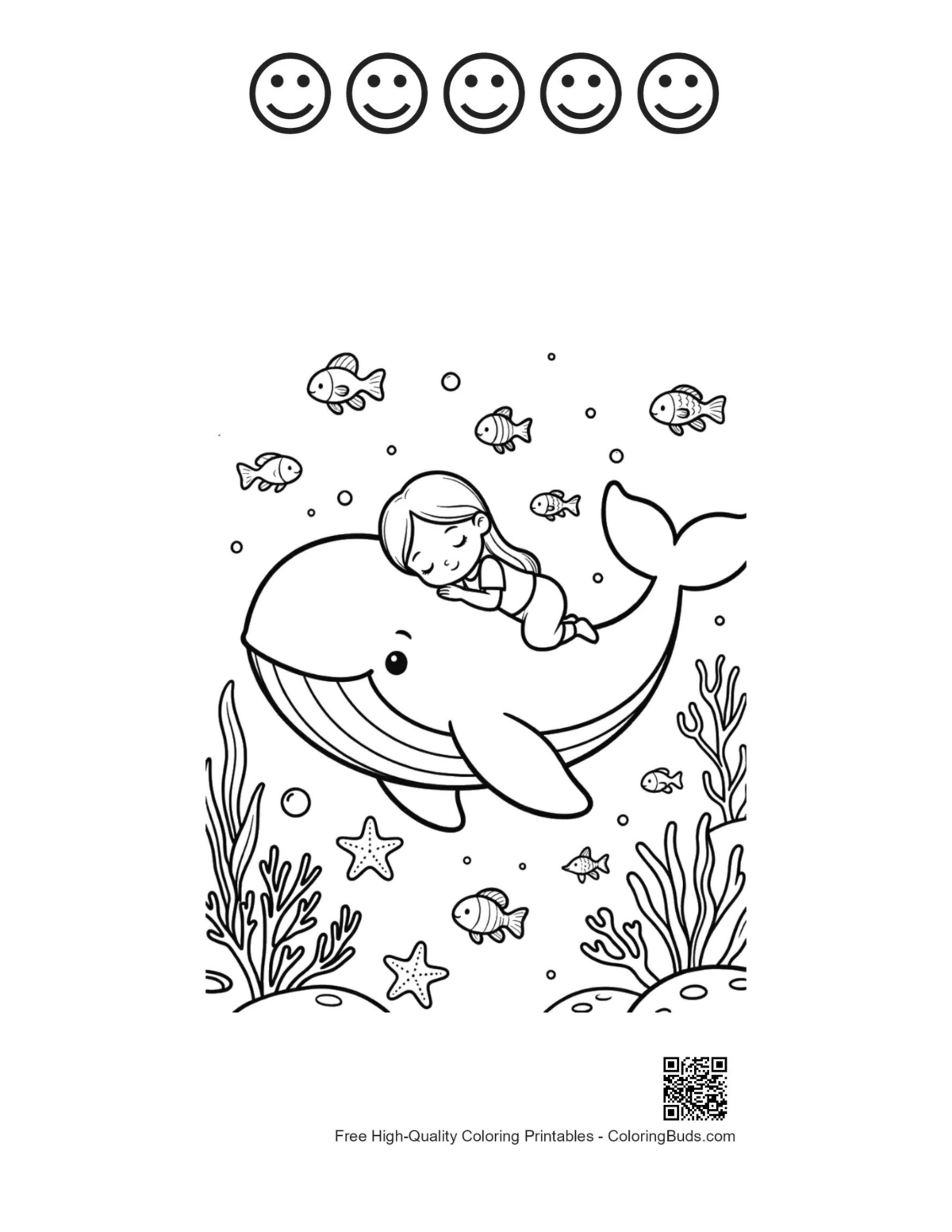 Blue whale sheet with 5 happy faces