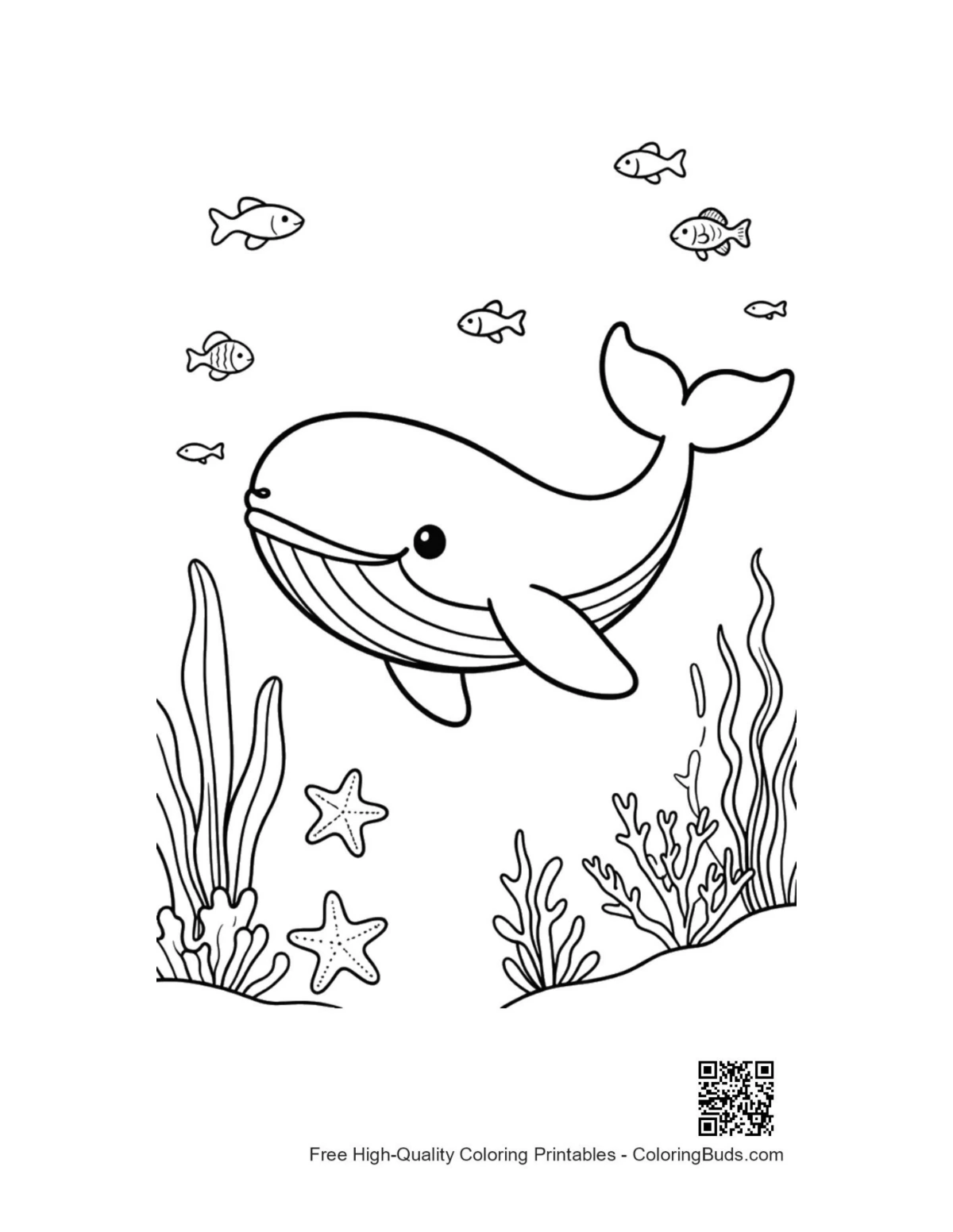 Blue whale diving near ocean floor printable