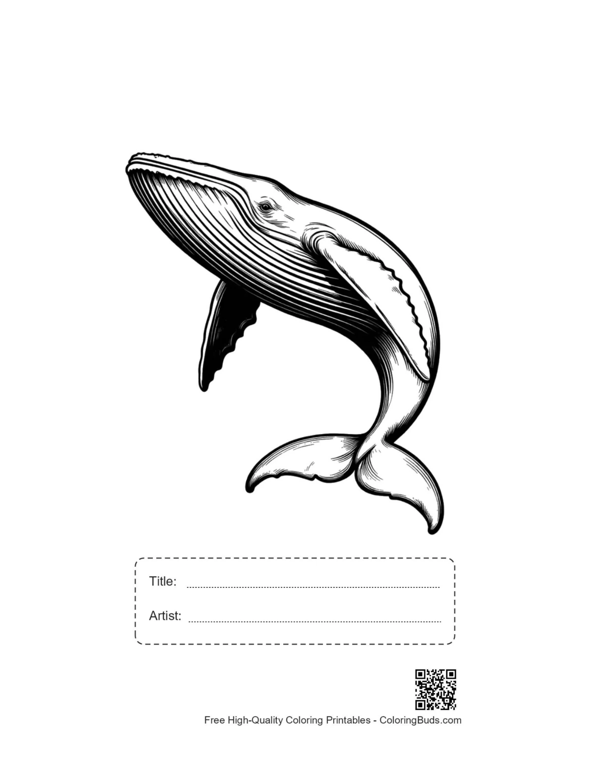 Blue whale leaping printable with title artist box