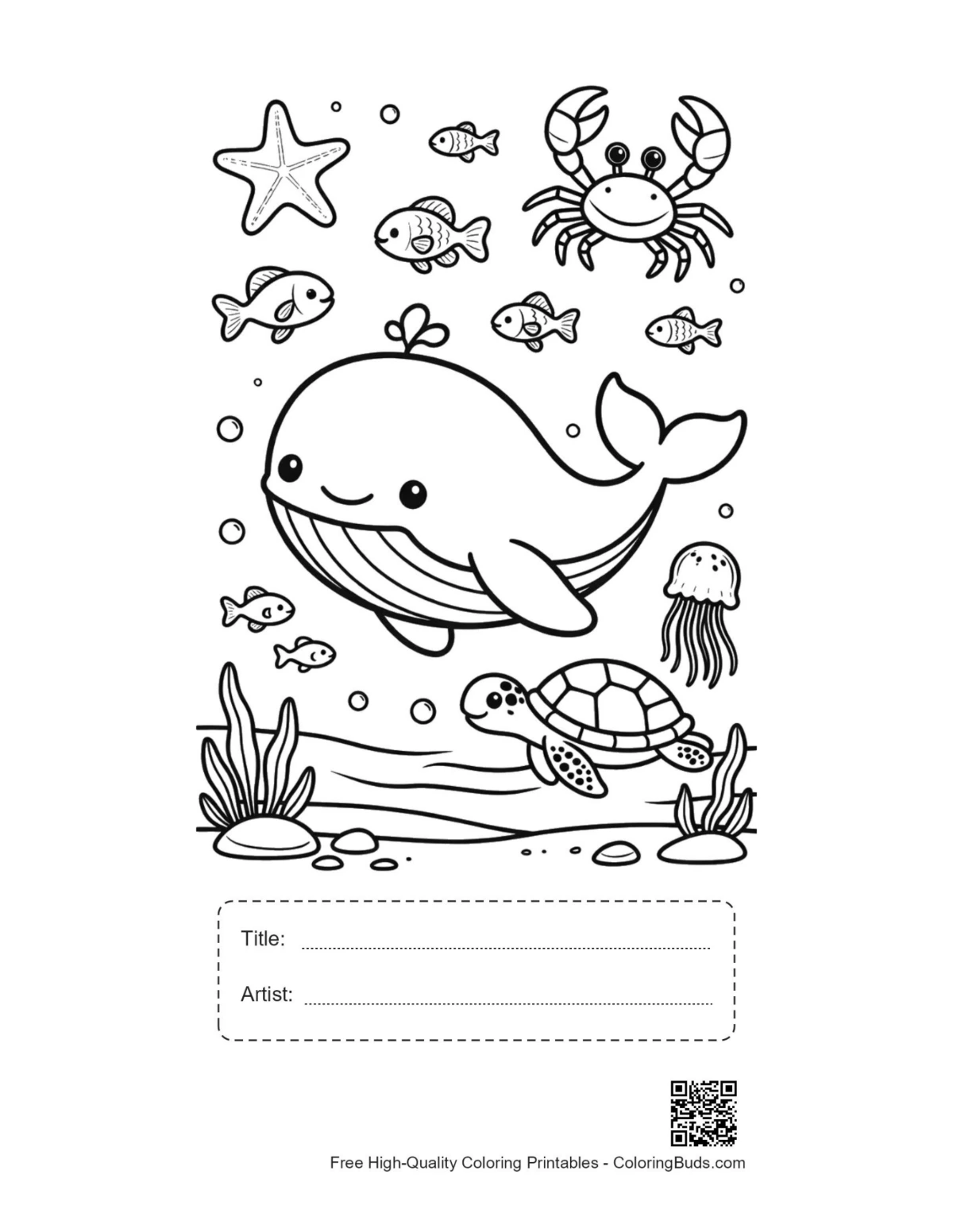 Blue whale printable with title artist box