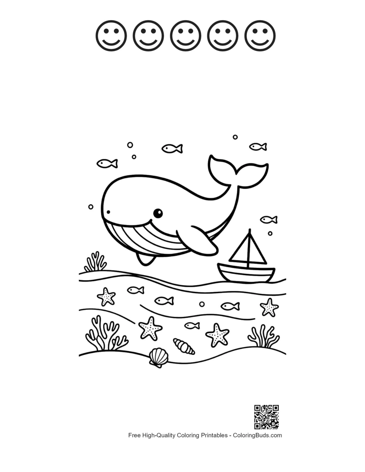 Blue whale printable with happy faces