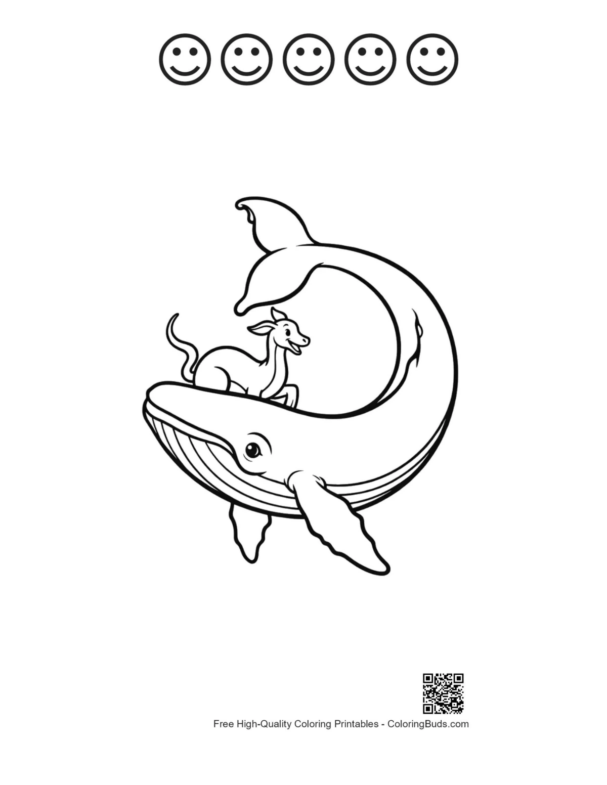 Blue whale fawn printable with 5 happy faces
