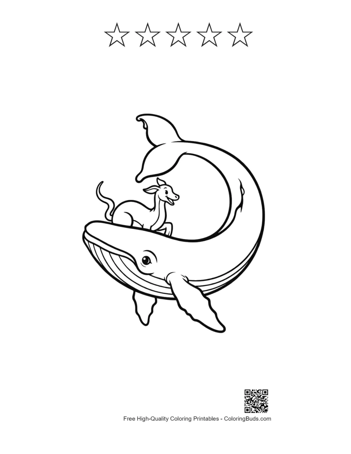Blue whale fawn printable with 5 star outlines