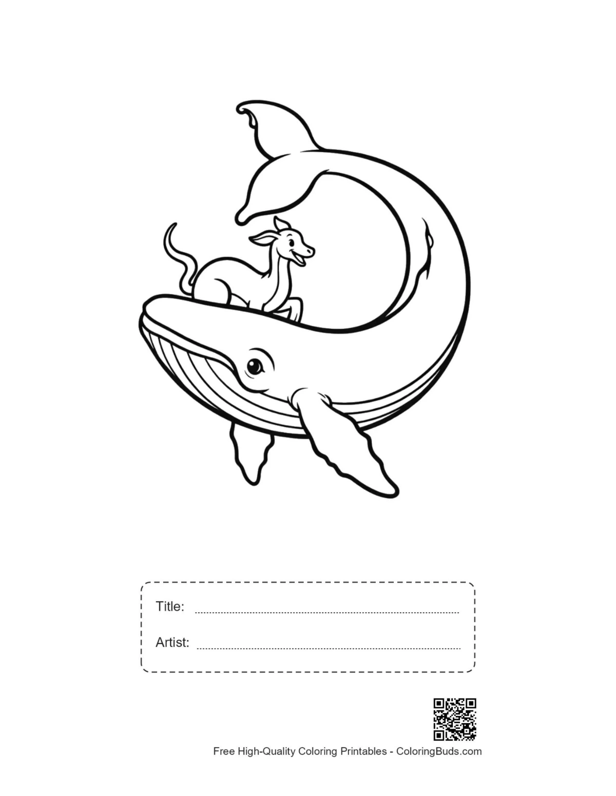 Blue whale fawn outline printable with title artist box