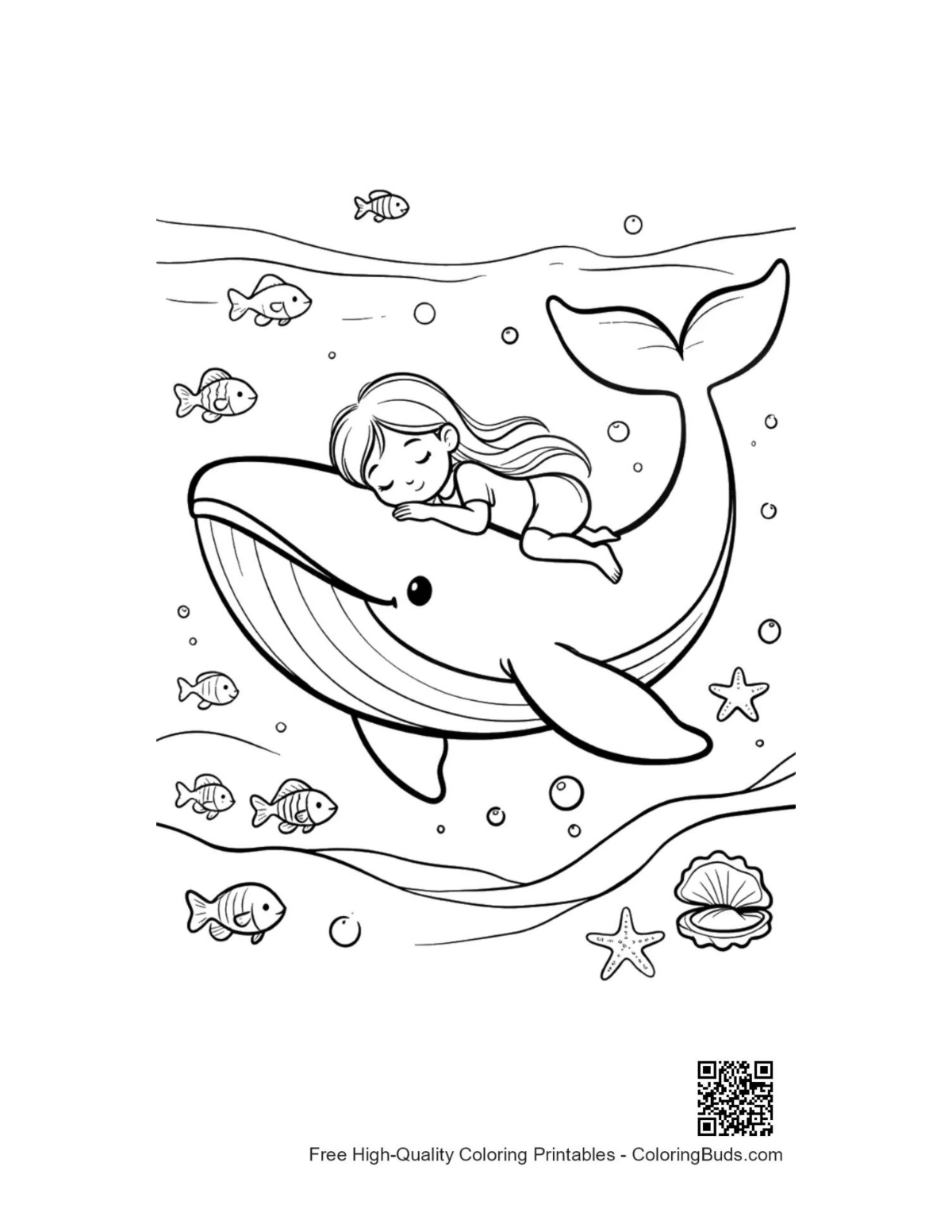 Cute blue whale printable coloring page for kids