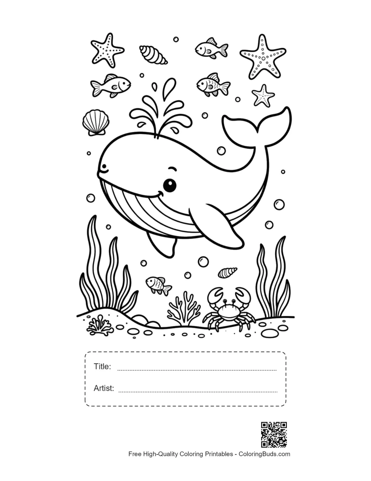 Cute blue whale printable with title box